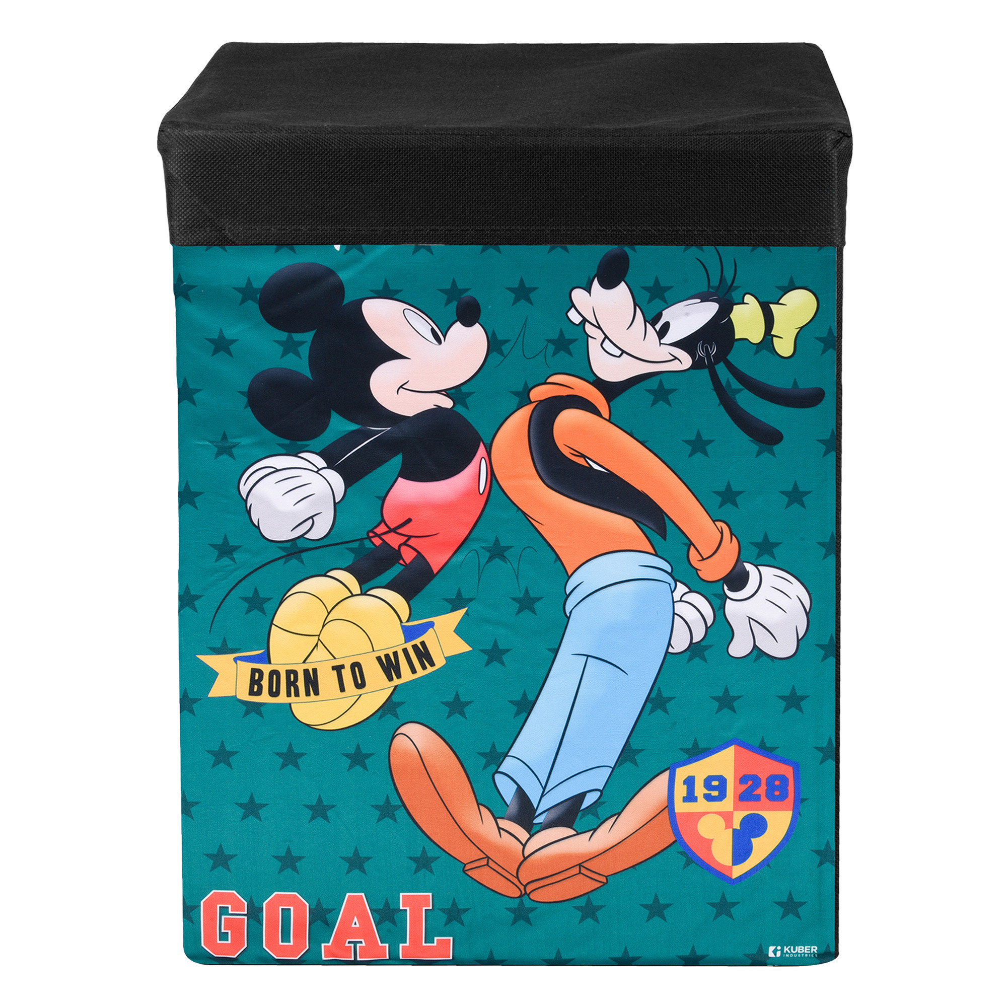 Kuber Industries Goofy Toy Storage Box  Laundry Basket for Toys  Folding Laundry Basket  Clothes Hamper with Lid  Handles  Storage Basket for Bathroom  60 LTR  Black