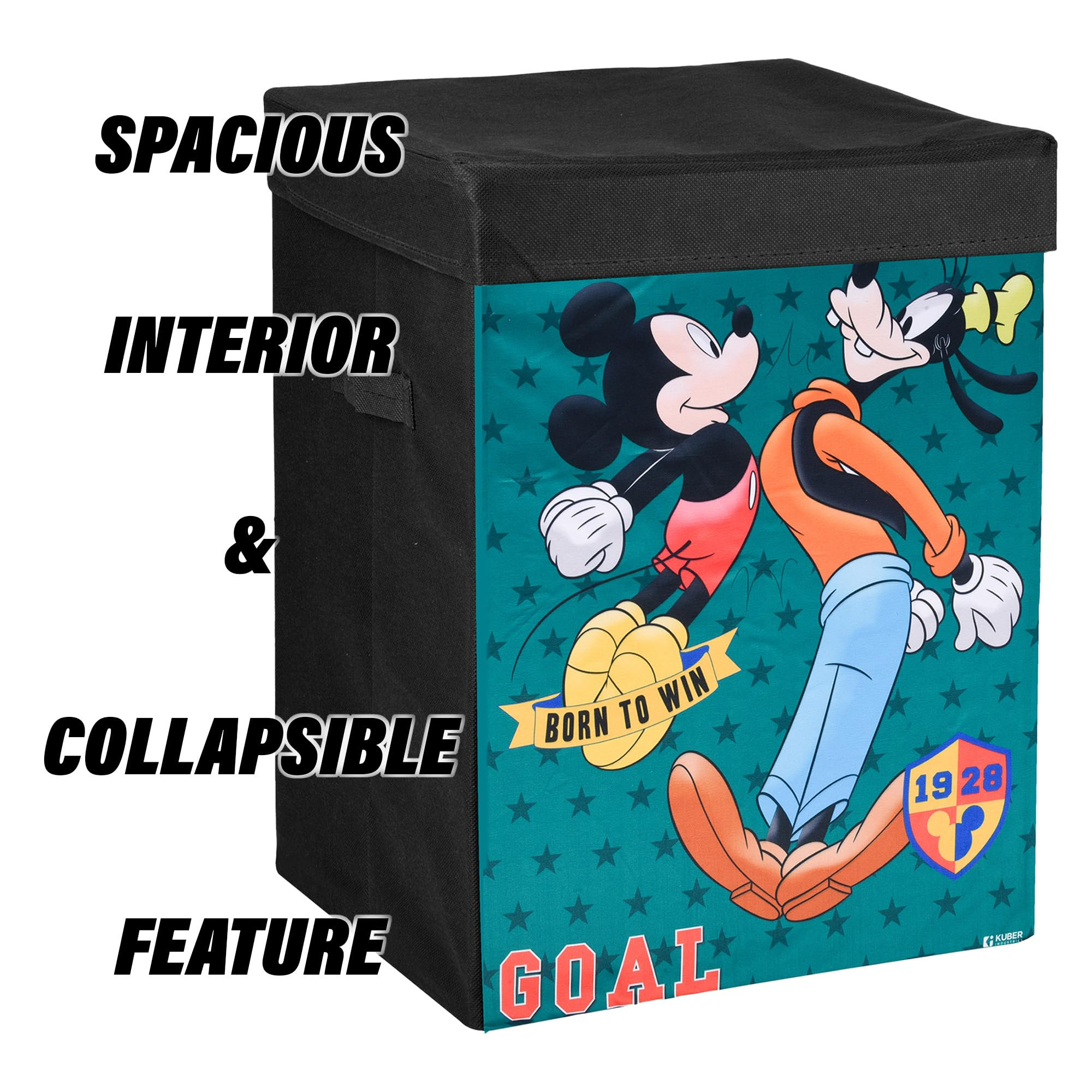 Kuber Industries Goofy Toy Storage Box  Laundry Basket for Toys  Folding Laundry Basket  Clothes Hamper with Lid  Handles  Storage Basket for Bathroom  60 LTR  Black