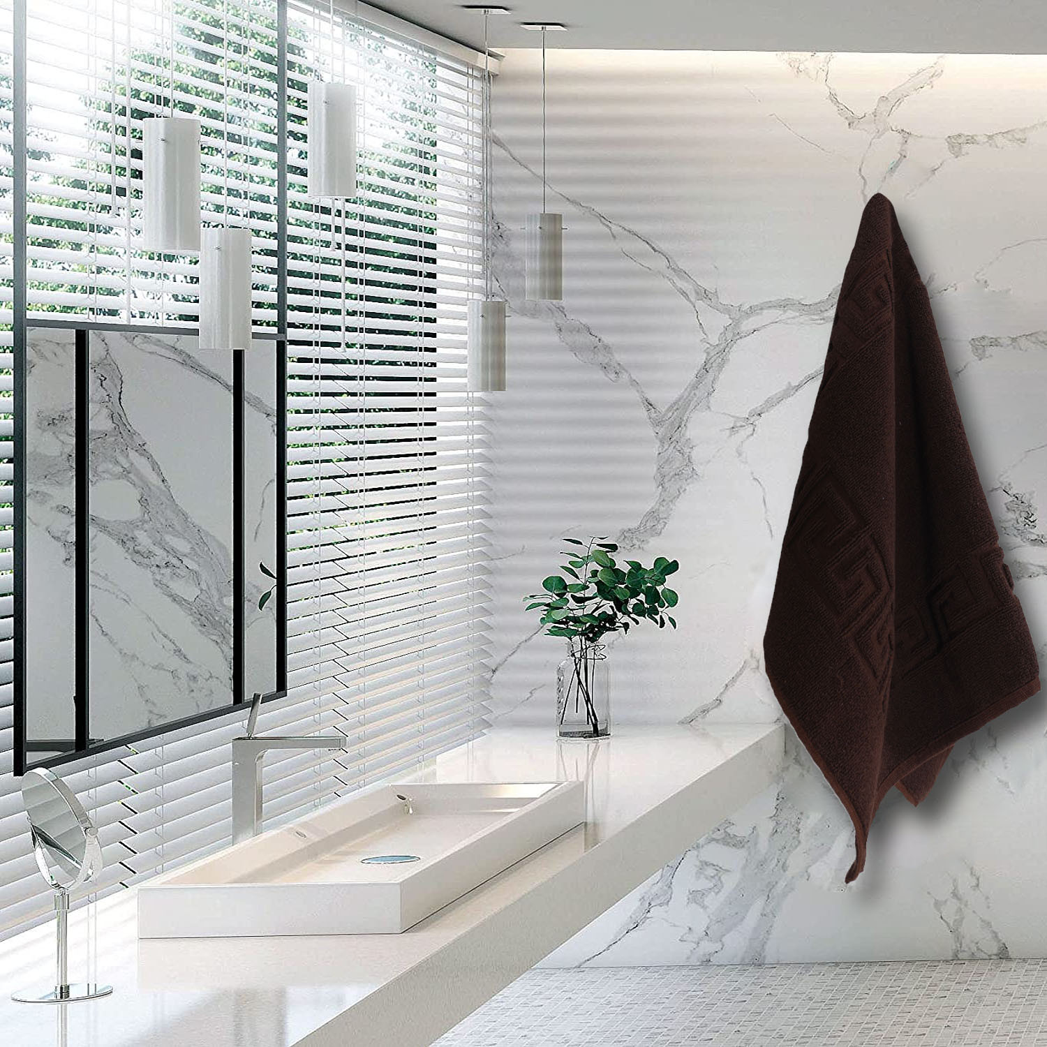 Kuber Industries Greek Design Super Absorbent Cotton 400 GSM Hand Towel|Face Towel|Bath Nets for Men,Women,Kids,30x20 Inches,(Brown)