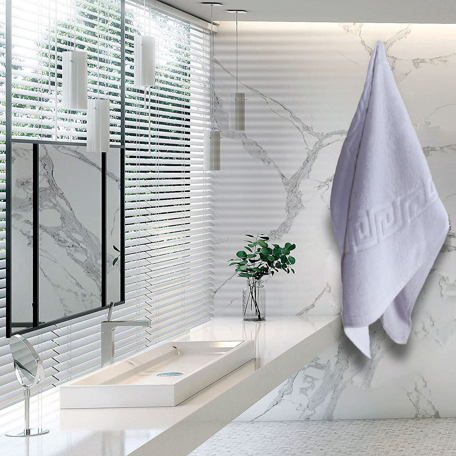 Kuber Industries Greek Design Super Absorbent Cotton 400 GSM Hand Towel|Face Towel|Bath Nets for Men,Women,Kids,30x20 Inches, (White)