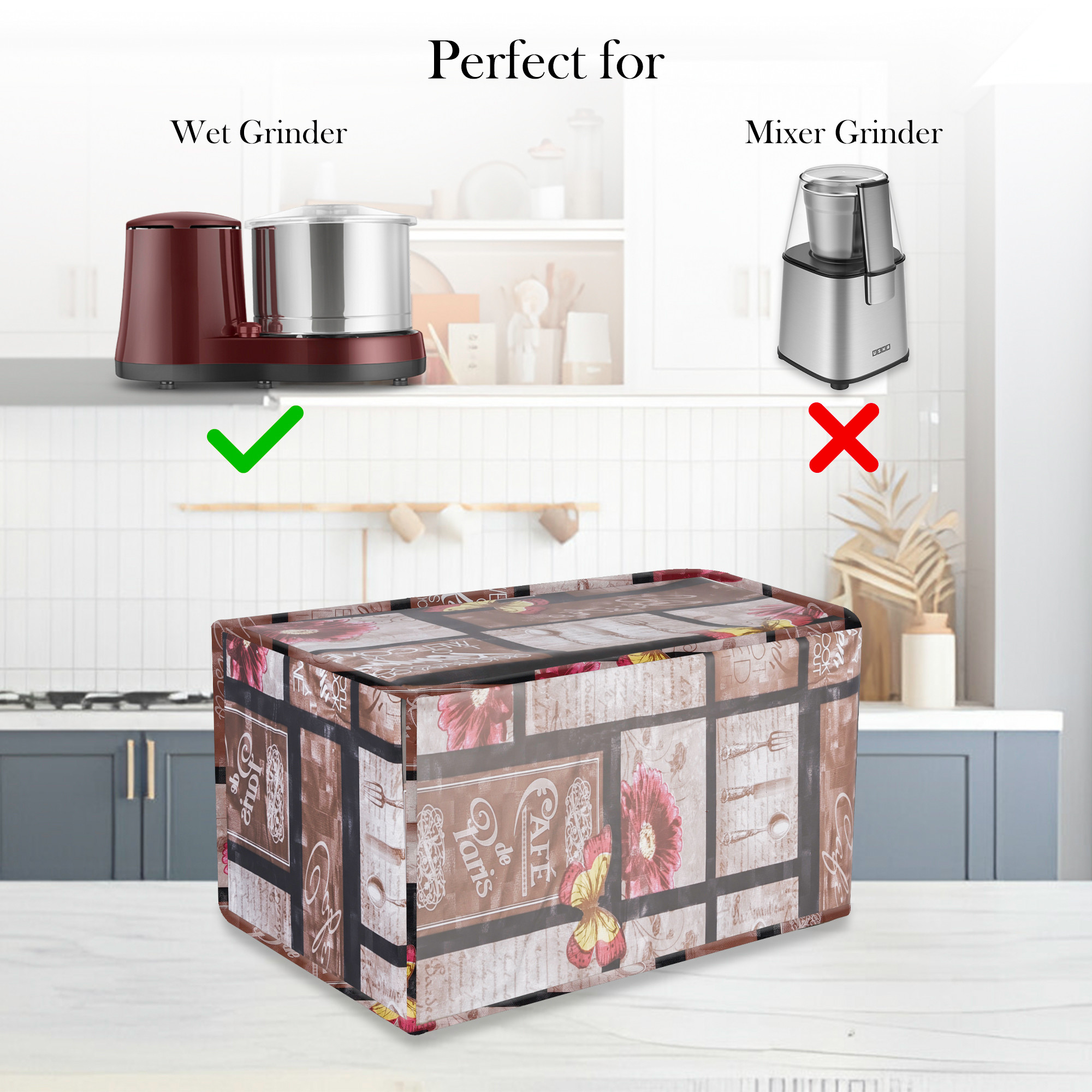 Kuber Industries Grinder Cover  Mixer Grinder Cover  Open Bottom Grinder Cover  Foldable Grinder Cover for Table Top  Waterproof Kitchen Grinder Cover  Kitchen Split  Brown