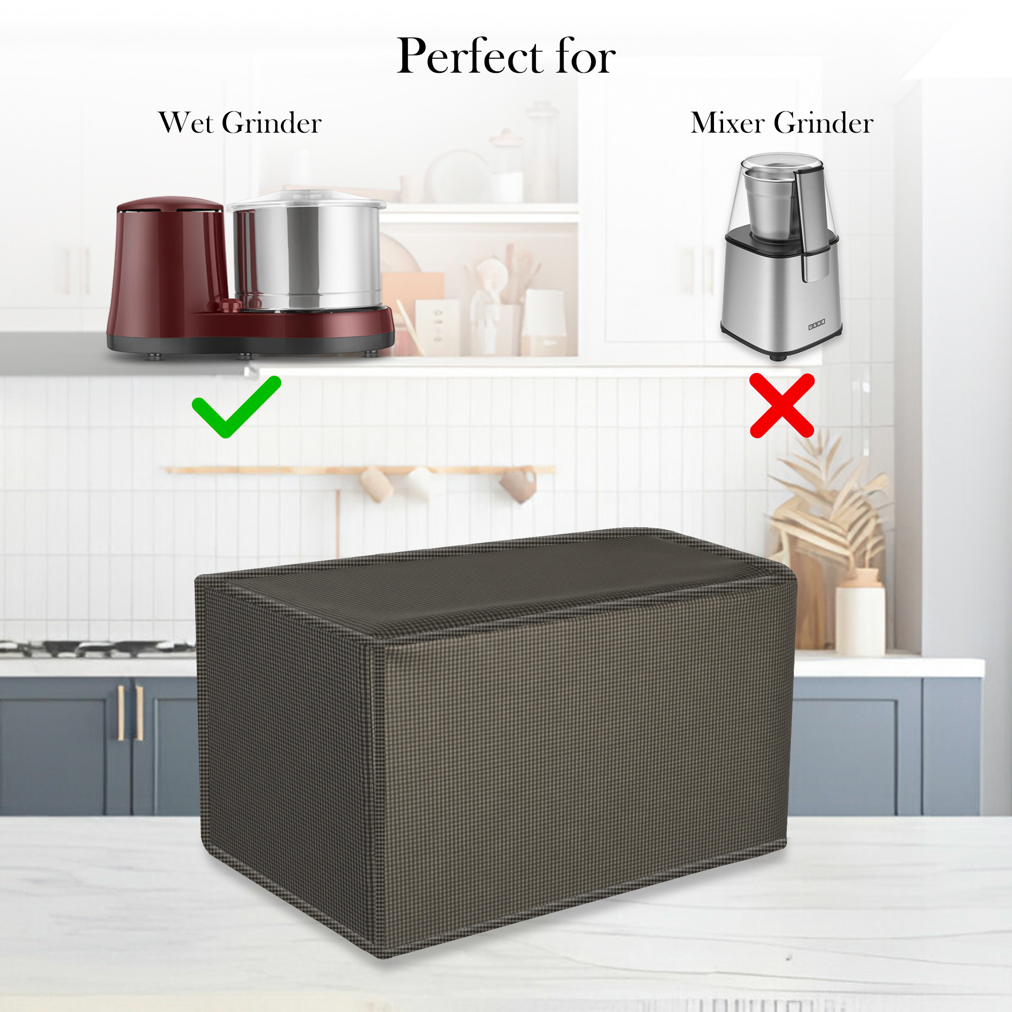 Kuber Industries Grinder Cover  Mixer Grinder Cover  Open Bottom Grinder Cover  Foldable Grinder Cover for Table Top  Waterproof Kitchen Grinder Cover  Mini Check  Brown