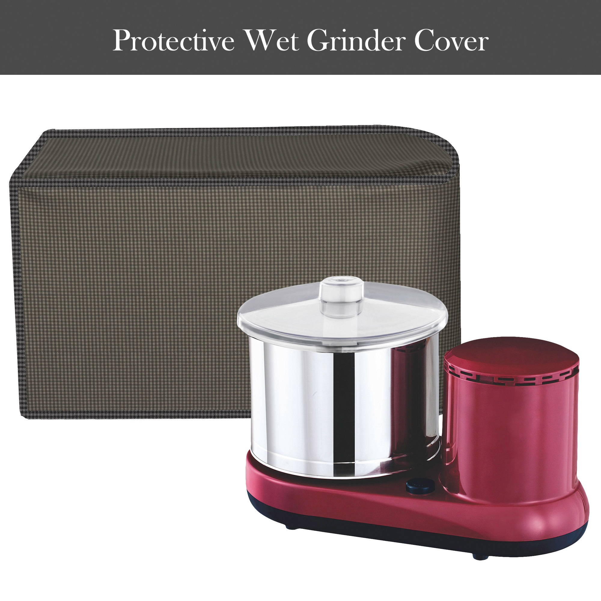 Kuber Industries Grinder Cover  Mixer Grinder Cover  Open Bottom Grinder Cover  Foldable Grinder Cover for Table Top  Waterproof Kitchen Grinder Cover  Mini Check  Brown
