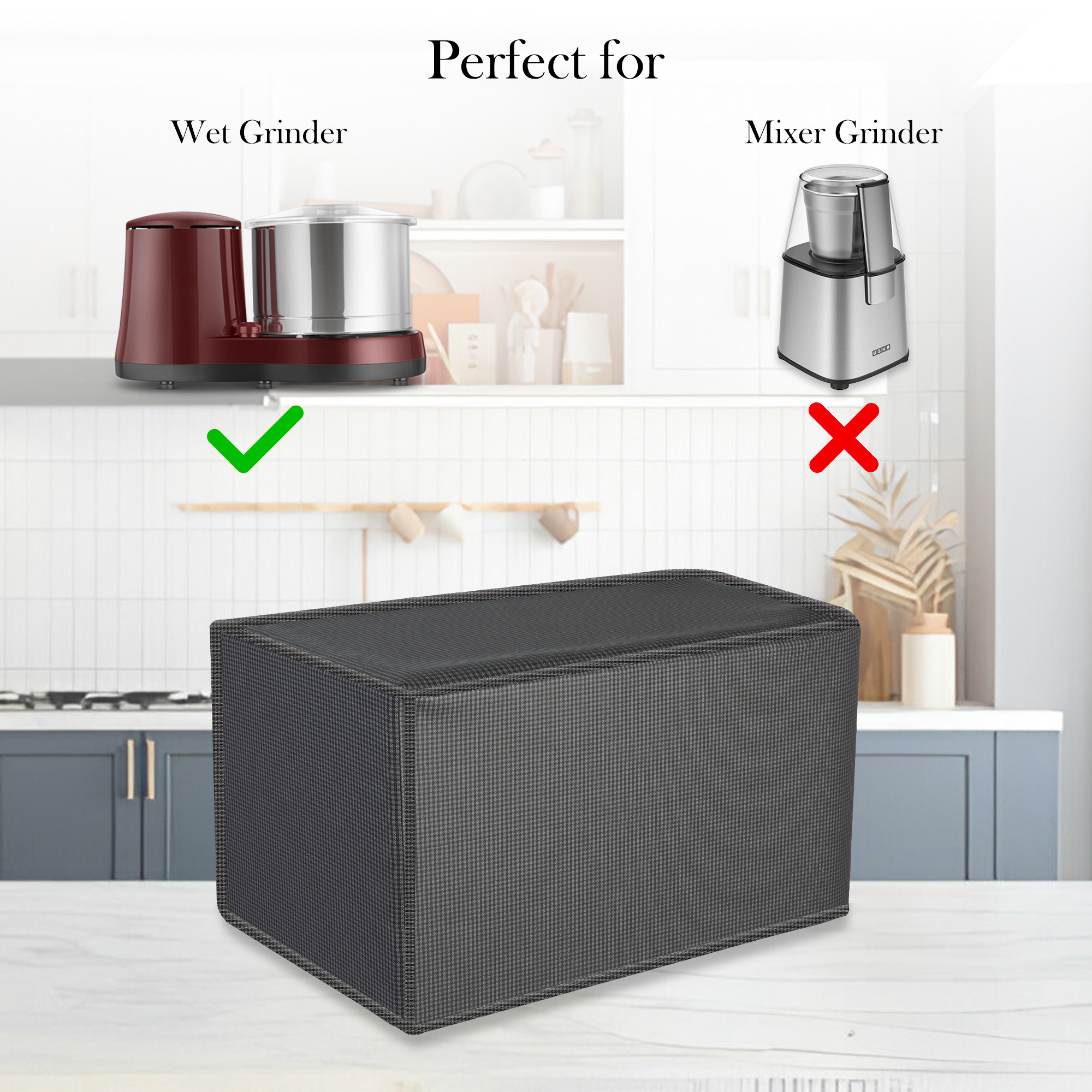 Kuber Industries Grinder Cover  Mixer Grinder Cover  Open Bottom Grinder Cover  Foldable Grinder Cover for Table Top  Waterproof Kitchen Grinder Cover  Mini Check  Grey