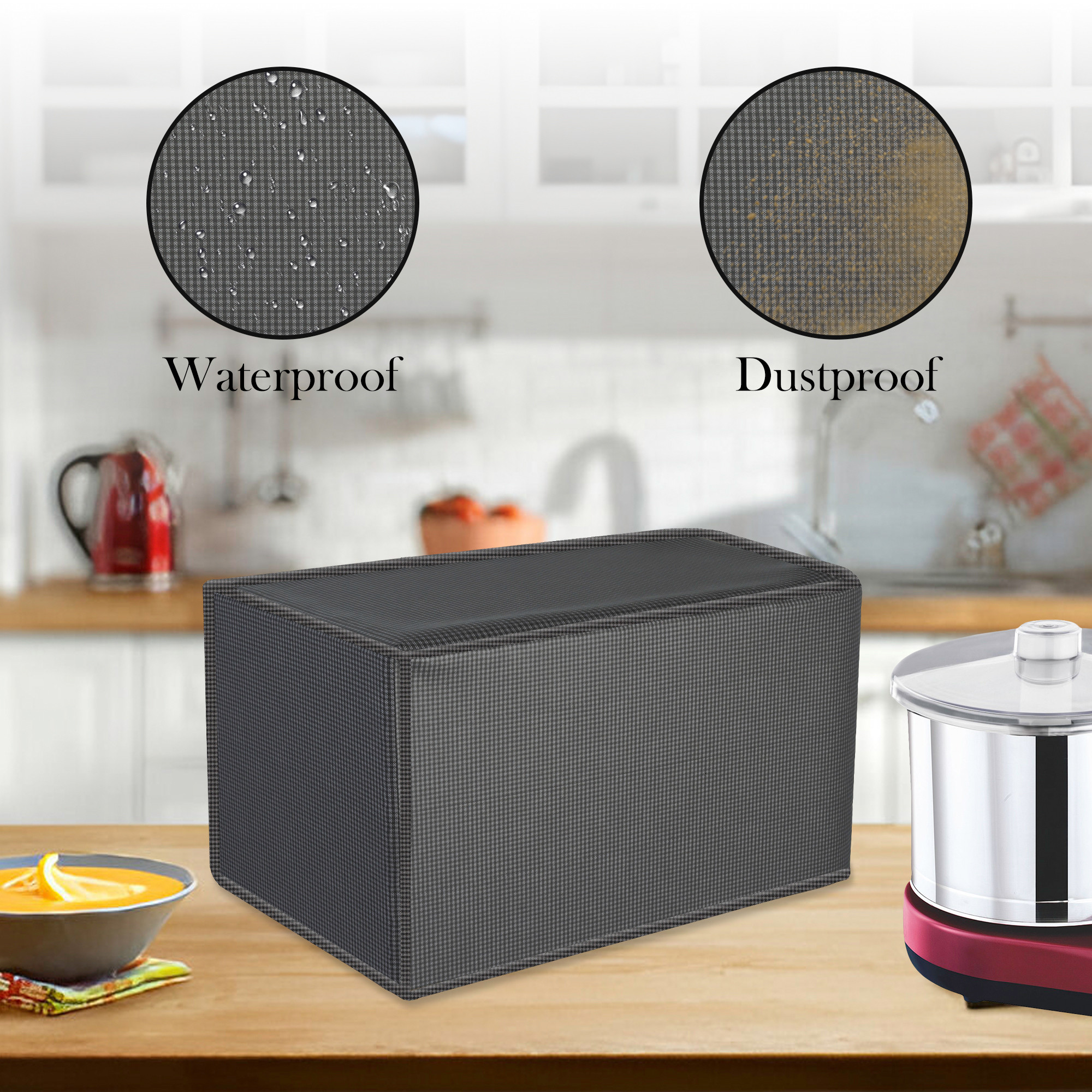 Kuber Industries Grinder Cover  Mixer Grinder Cover  Open Bottom Grinder Cover  Foldable Grinder Cover for Table Top  Waterproof Kitchen Grinder Cover  Mini Check  Grey