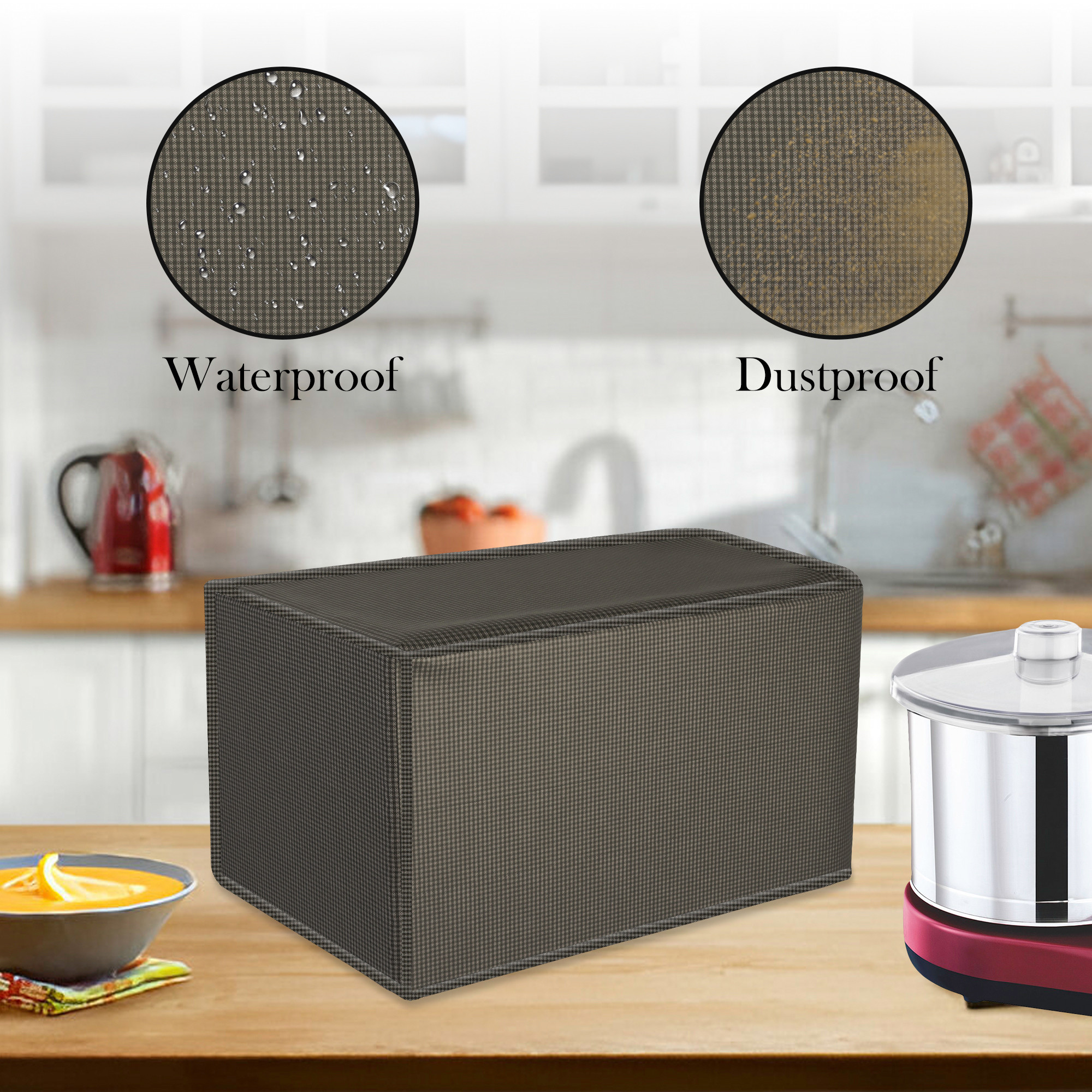 Kuber Industries Grinder Cover  Mixer Grinder Cover  Open Bottom Grinder Cover  Foldable Grinder Cover for Table Top  Waterproof Kitchen Grinder Cover  Mini Check  Brown