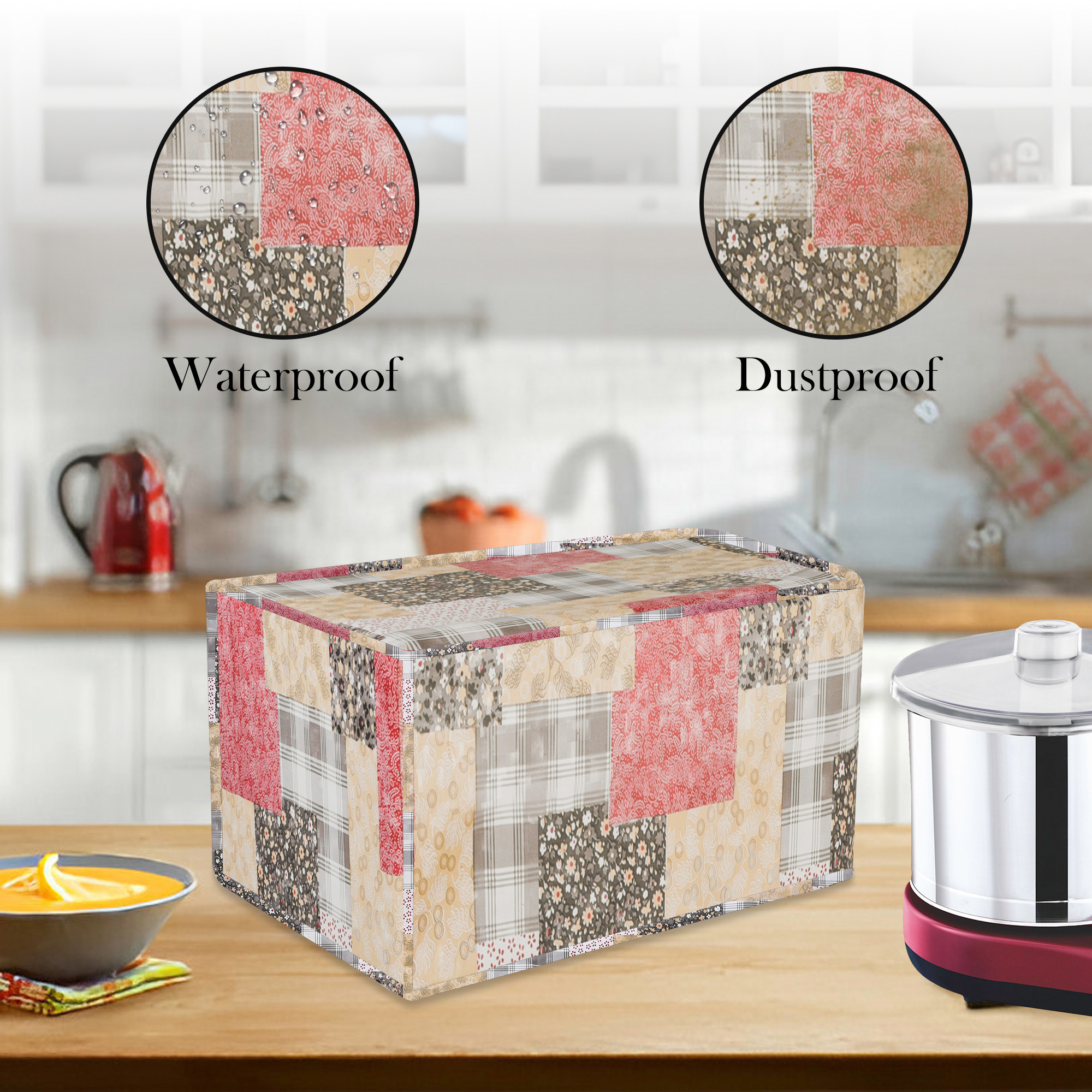 Kuber Industries Grinder Cover  Mixer Grinder Cover  Open Bottom Grinder Cover  Foldable Grinder Cover for Table Top  Waterproof Kitchen Grinder Cover  Barik Flower  Black