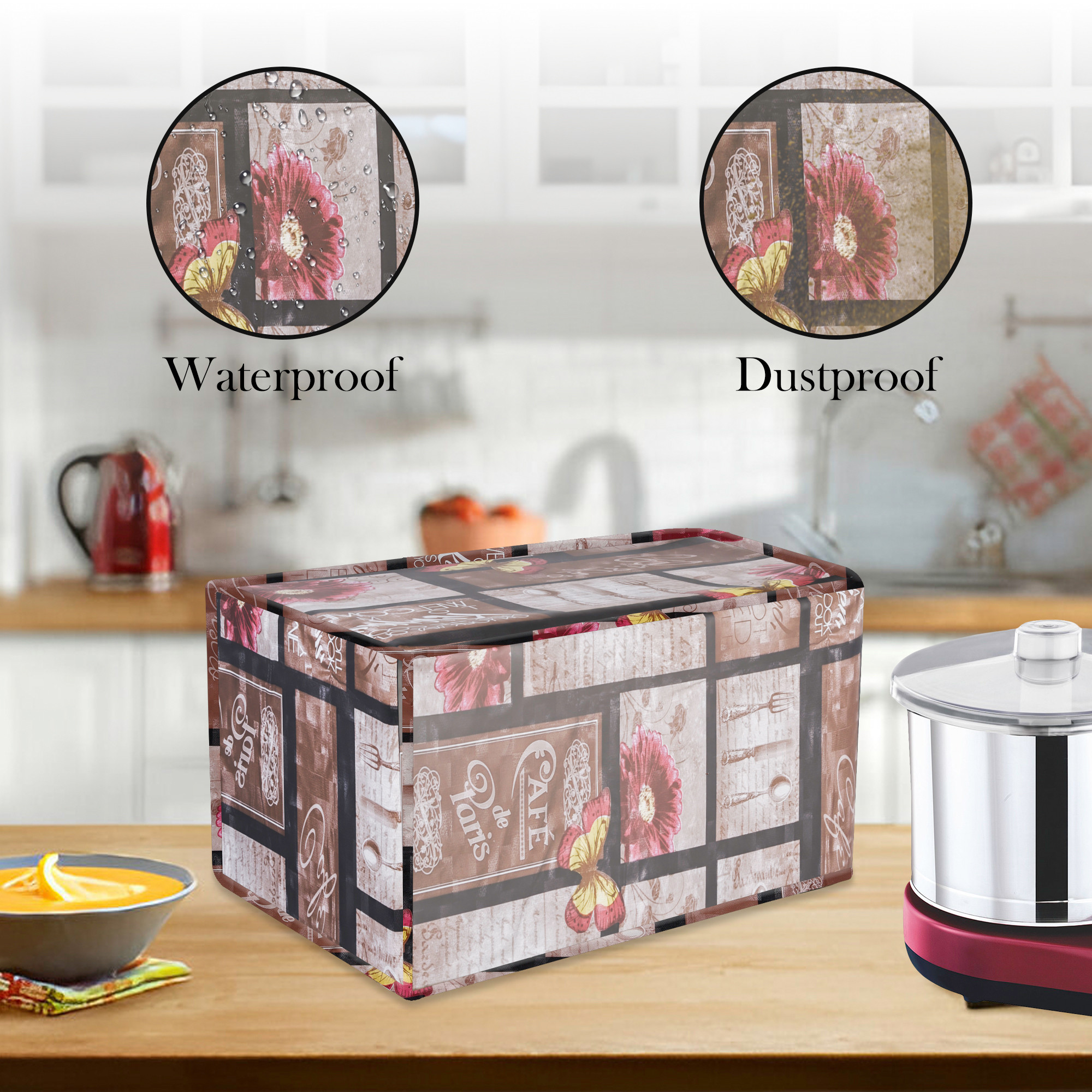 Kuber Industries Grinder Cover  Mixer Grinder Cover  Open Bottom Grinder Cover  Foldable Grinder Cover for Table Top  Waterproof Kitchen Grinder Cover  Kitchen Split  Brown