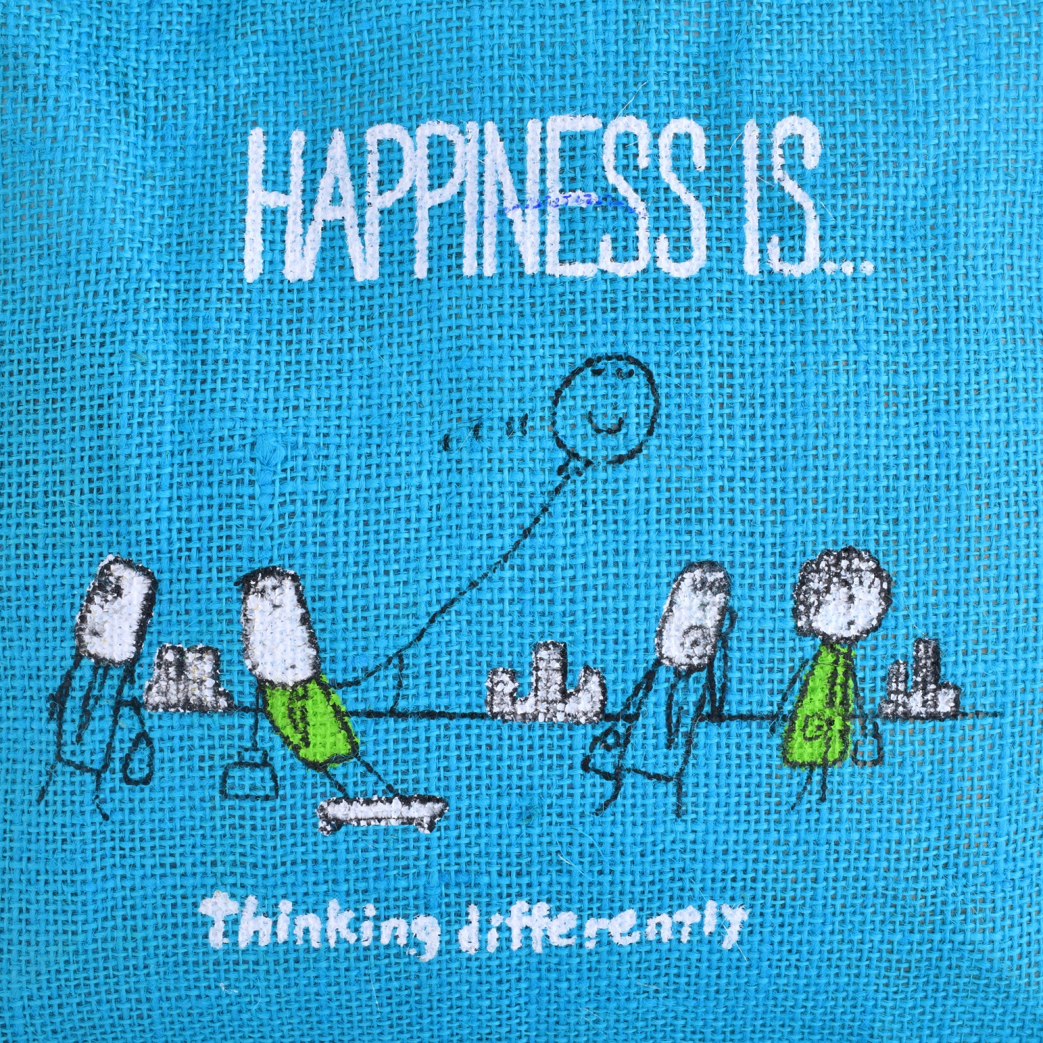 Kuber Industries Grocery Bag  Jute Carry Bag  Lunch Bags for Office  Zipper Grocery Bag with Handle  Vegetable Bag  Blue Happiness Shopping Bag  Medium  Brown