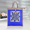 Kuber Industries Grocery Bag | Jute Carry Bag | Lunch Bags for Office | Zipper Grocery Bag with Handle | Vegetable Bag | Blue Flower Shopping Bag | Medium | Brown