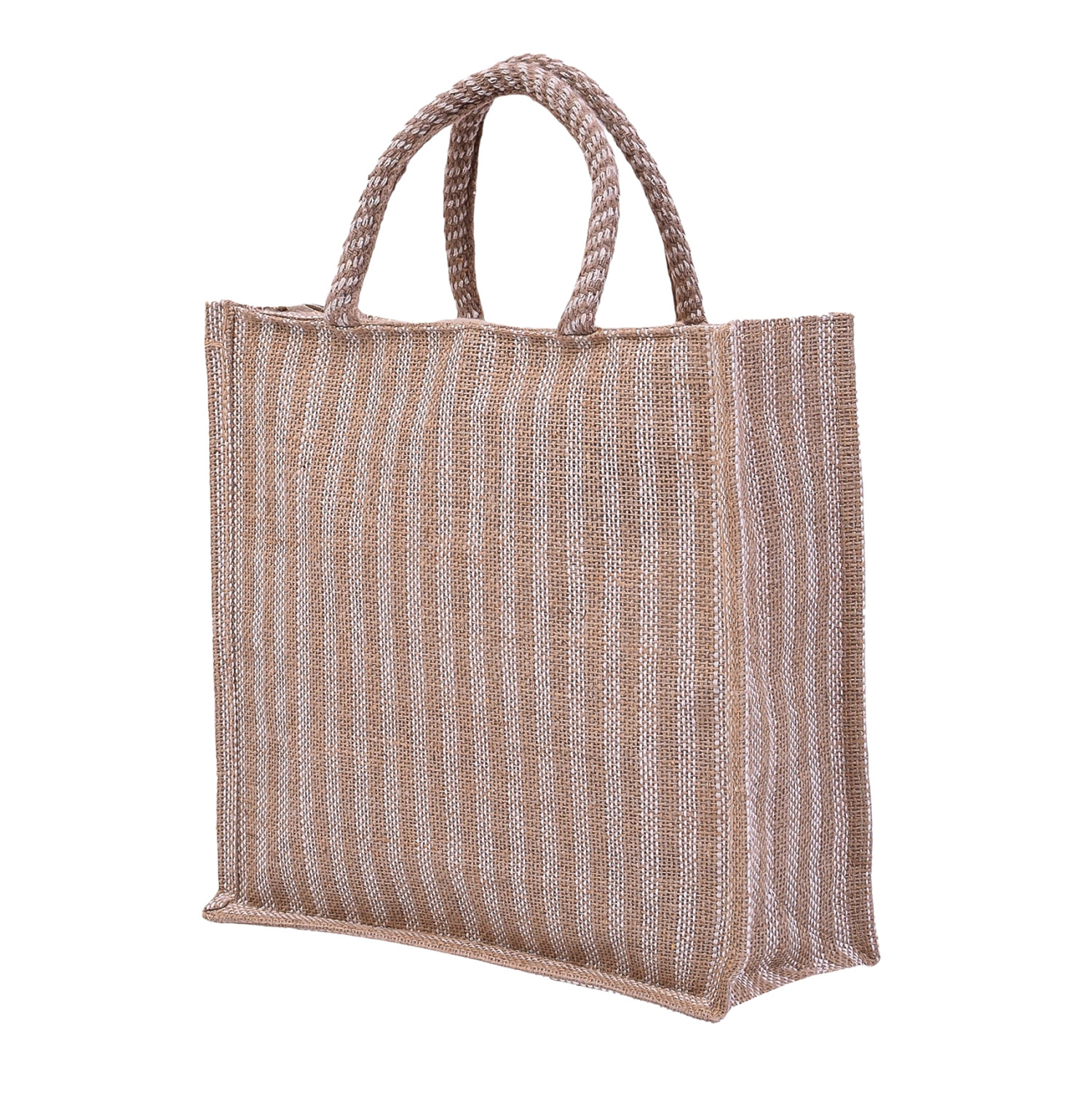 Kuber Industries Grocery Bag | Jute Carry Bag | Lunch Bags for Office | Zipper Grocery Bag with Handle | Vegetable Bag | Lining Front Pocket Shopping Bag | Medium | Brown