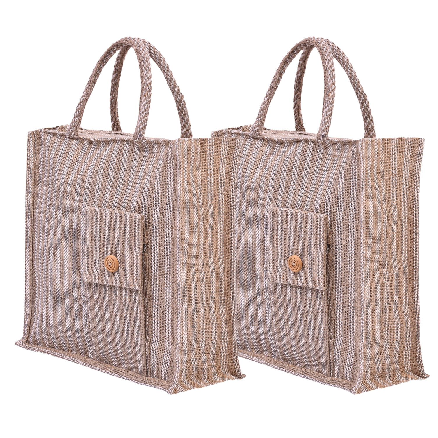 Kuber Industries Grocery Bag  Jute Carry Bag  Lunch Bags for Office  Zipper Grocery Bag with Handle  Vegetable Bag  Lining Front Pocket Shopping Bag  Medium  Brown