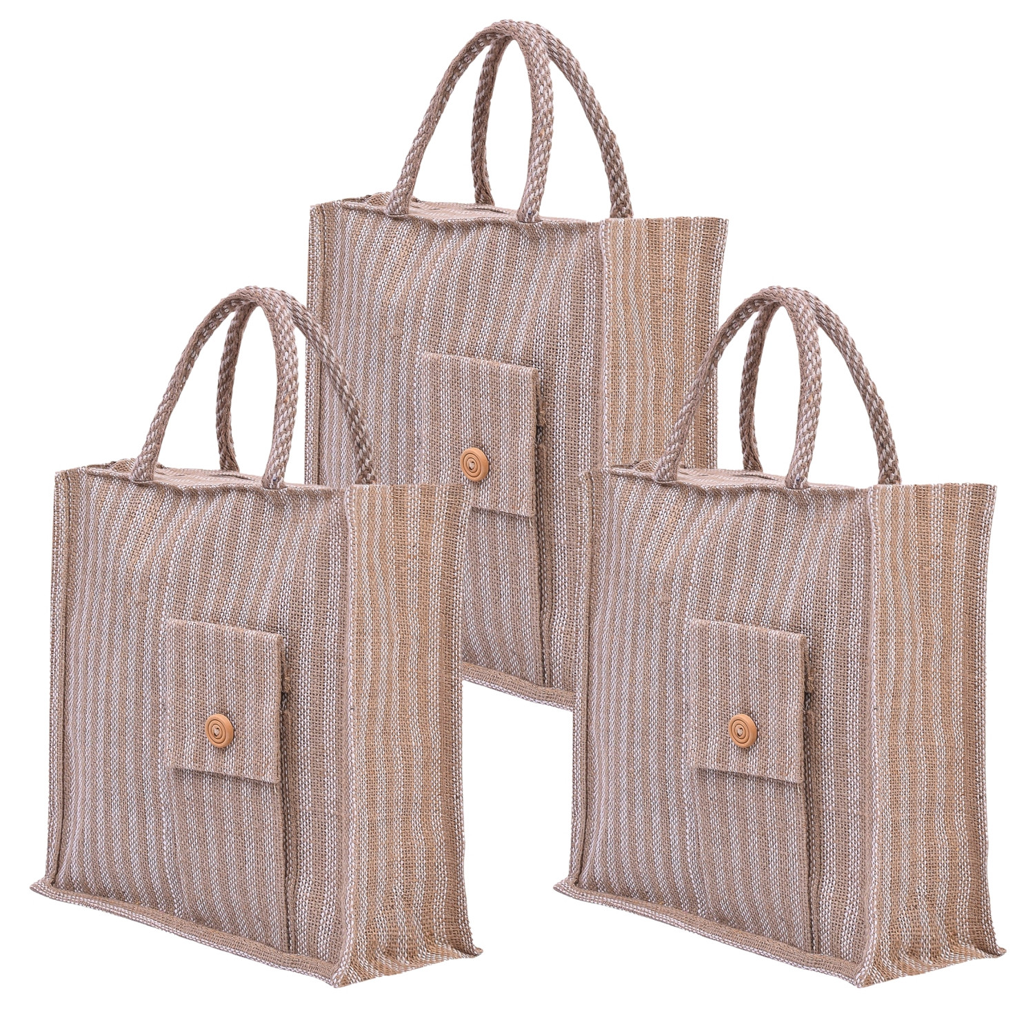 Kuber Industries Grocery Bag | Jute Carry Bag | Lunch Bags for Office | Zipper Grocery Bag with Handle | Vegetable Bag | Lining Front Pocket Shopping Bag | Medium | Brown