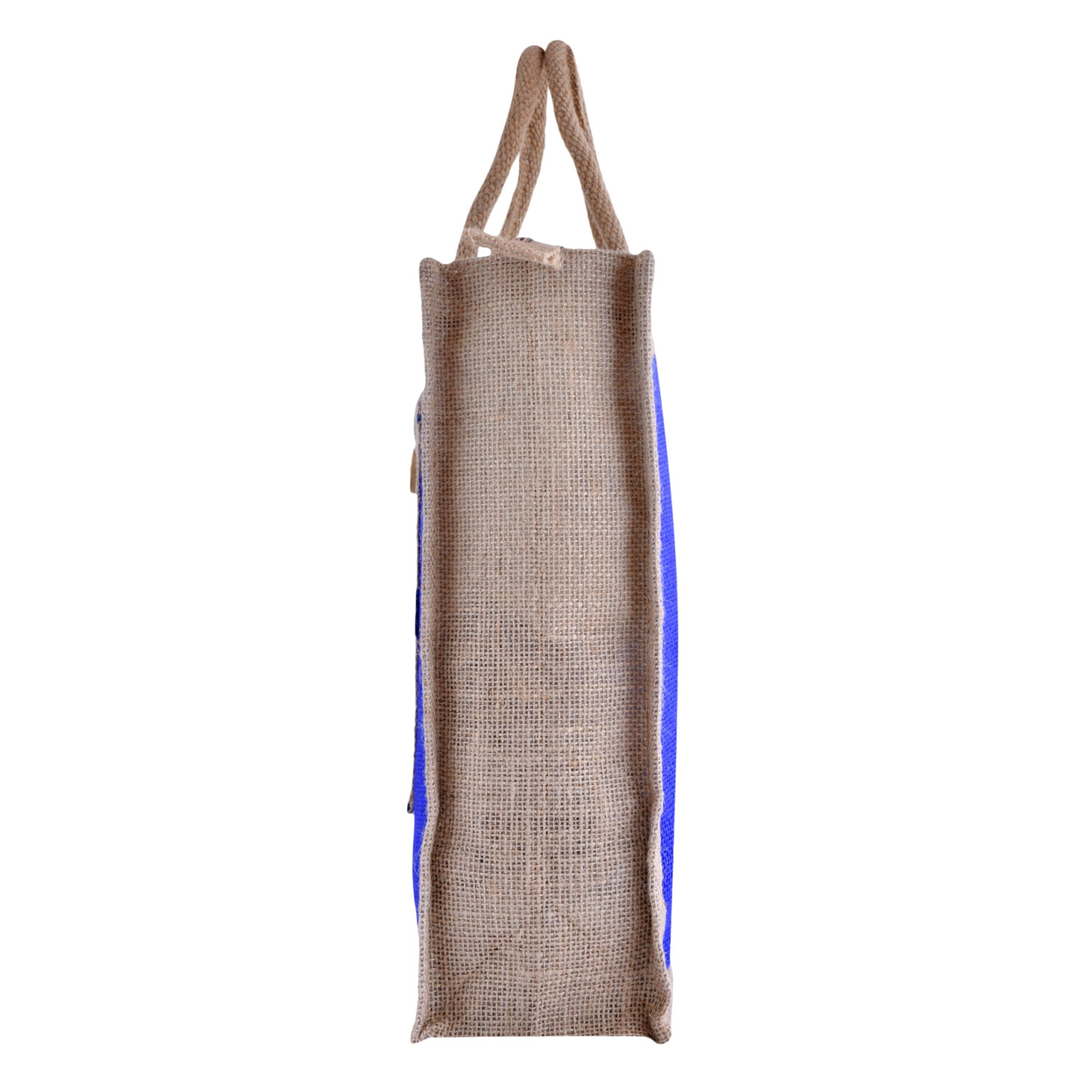 Kuber Industries Grocery Bag | Jute Carry Bag | Lunch Bags for Office | Zipper Grocery Bag with Handle | Vegetable Bag | Blue Flower Shopping Bag | Medium | Brown