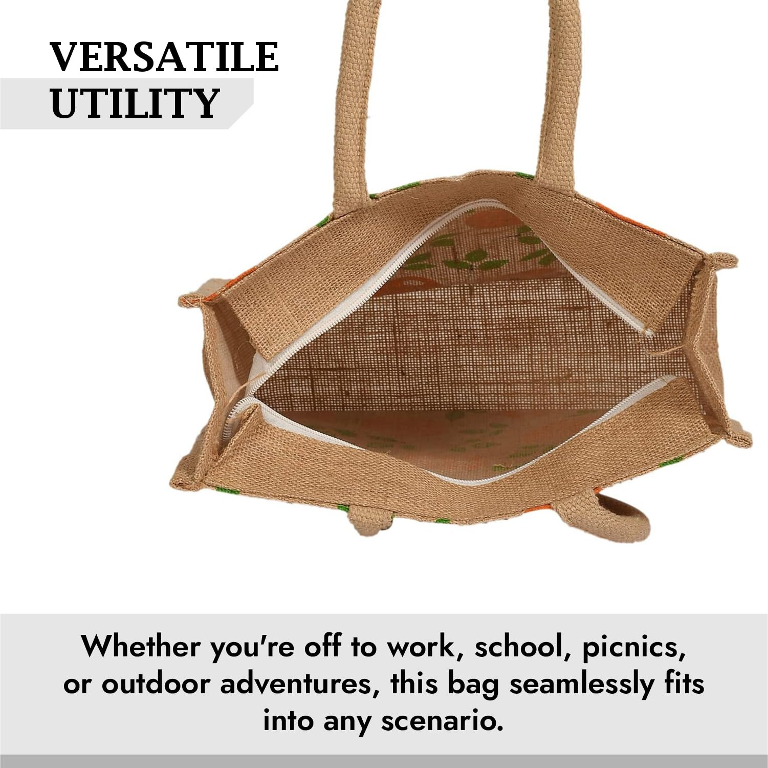Kuber Industries Grocery Bag  Jute Carry Bag  Reusable Shopping Bag  Lunch Handbag  Zipper Grocery Bag with Handle  Vegetable Bag  Grocery Hand Bag  Pack of 2  Multi