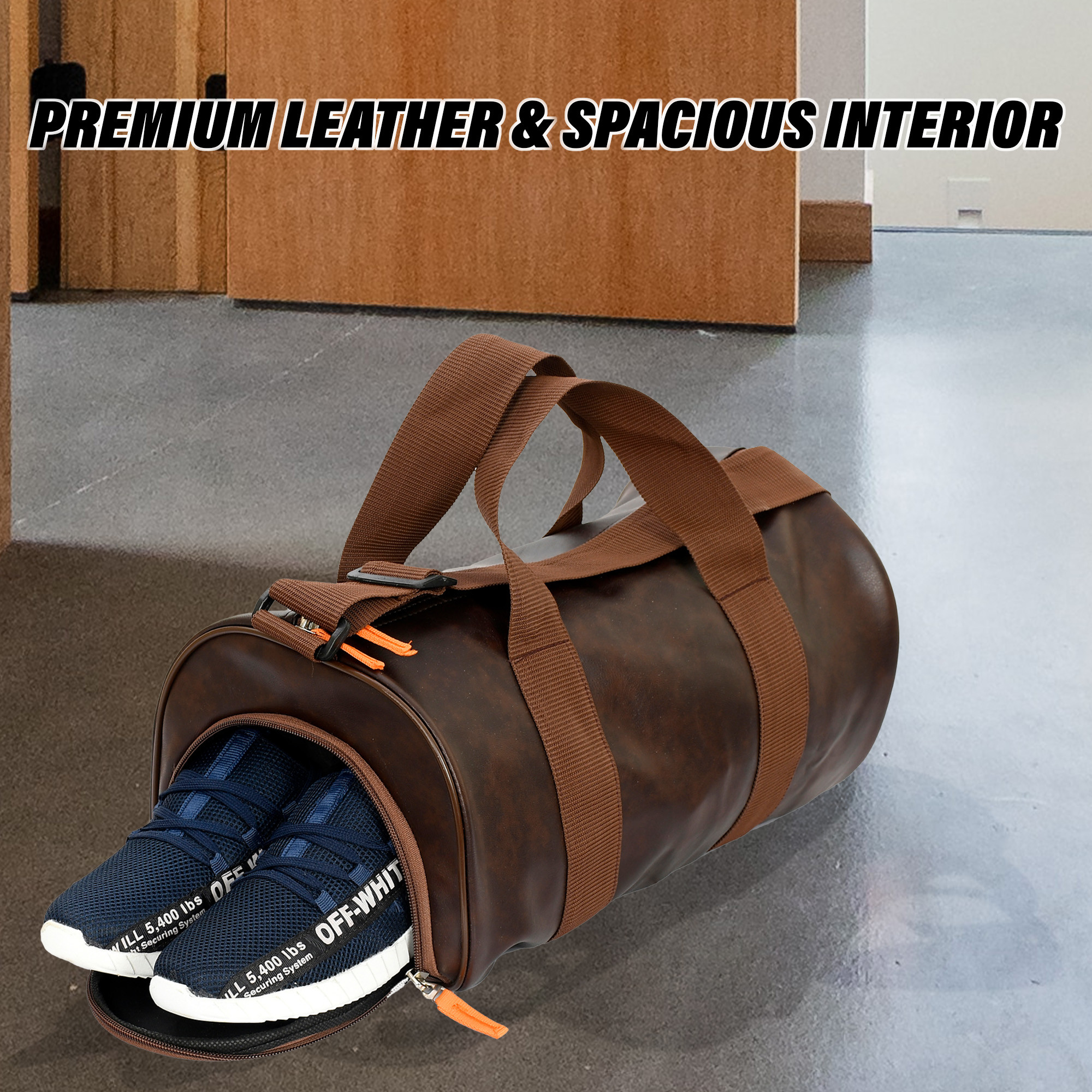 Kuber Industries Gym Bag  Leather Gym Bag for Man  Sports Gym Bag  Fitness Bag  Gym Bag with Adjustable Strap  Shoe Compartment Gym Bags  Brown