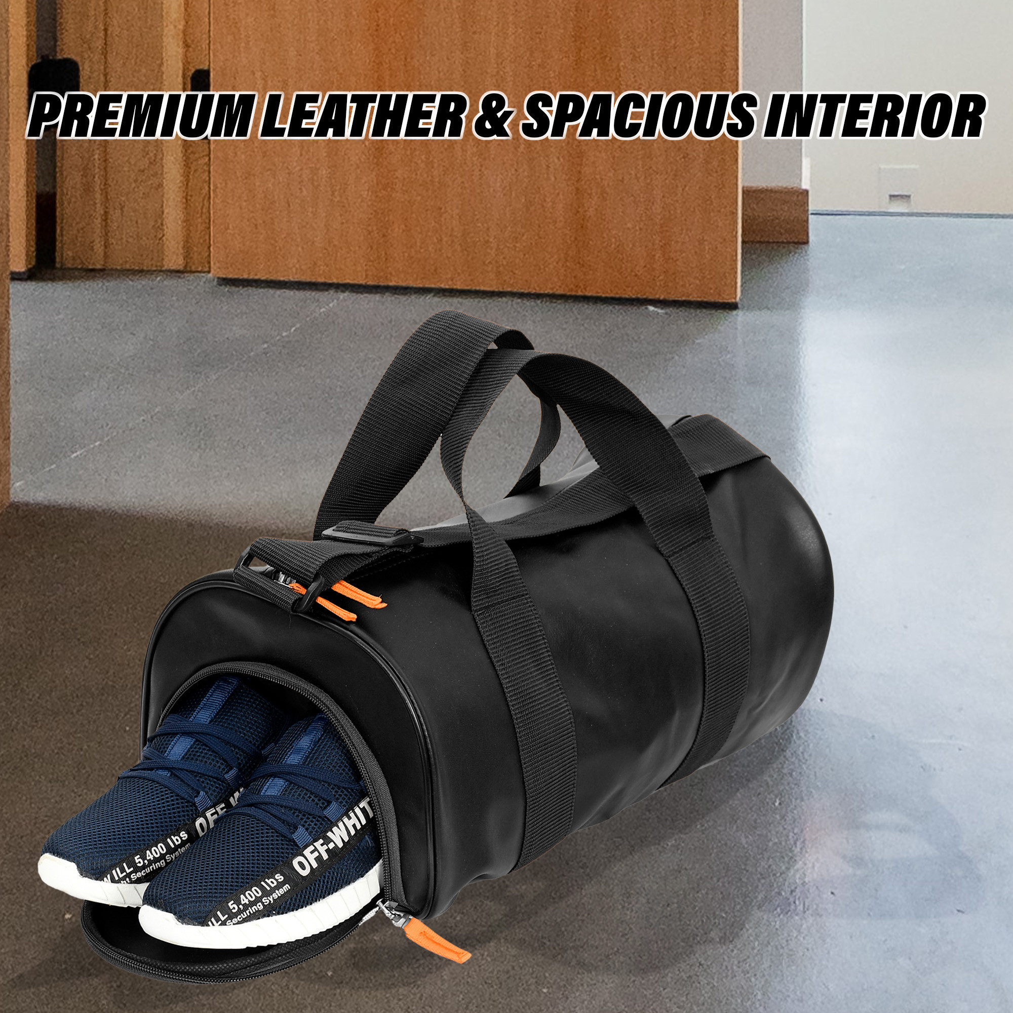 Kuber Industries Gym Bag  Leather Gym Bag for Man  Sports Gym Bag  Fitness Bag  Gym Bag with Adjustable Strap  Shoe Compartment Gym Bags  Black