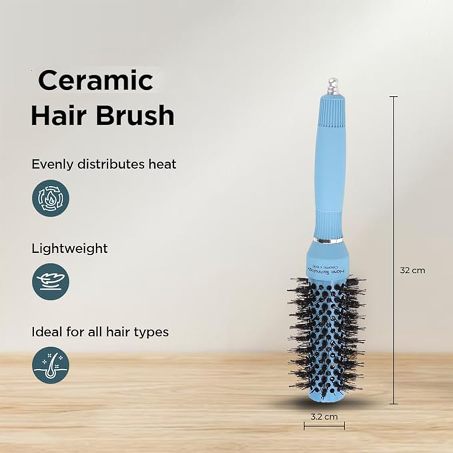 Kuber Industries Hair Brush | Bristles Brush | Hair Brush with Paddle | Sharp Hair Brush for Woman | Suitable For All Hair Types | Curling Round Brush | TGX525 | Sky Blue
