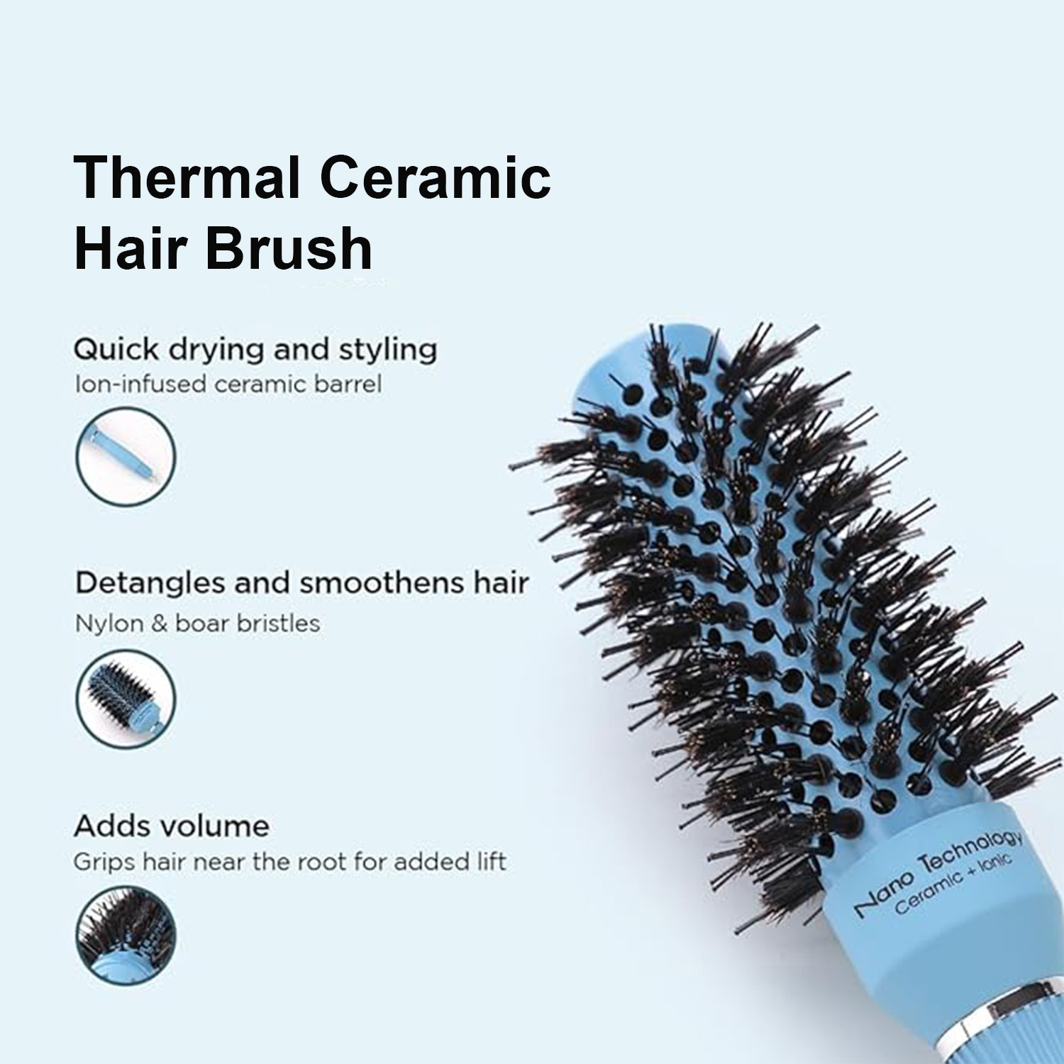 Kuber Industries Hair Brush | Bristles Brush | Hair Brush with Paddle | Sharp Hair Brush for Woman | Suitable For All Hair Types | TGX5232-XH45BGE | Ice Blue & Beige