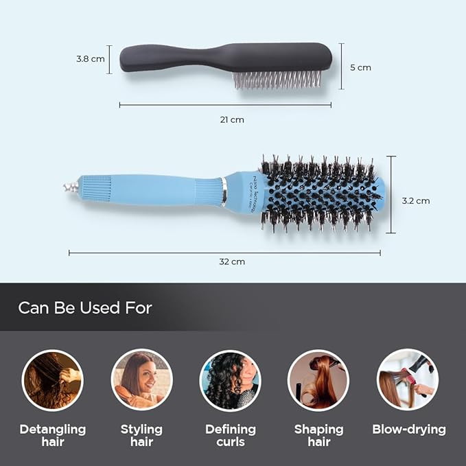 Kuber Industries Hair Brush | Bristles Brush | Hair Brush with Paddle | Sharp Hair Brush for Woman | Suitable For All Hair Types | TGX5232-C19BLK | Ice Blue & Black