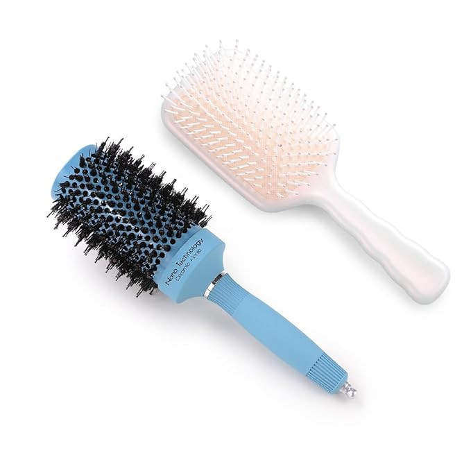 Kuber Industries Hair Brush | Bristles Brush | Hair Brush with Paddle | Sharp Hair Brush for Woman | Suitable For All Hair Types | TGX525..-XH45BGE | Ice Blue & Beige
