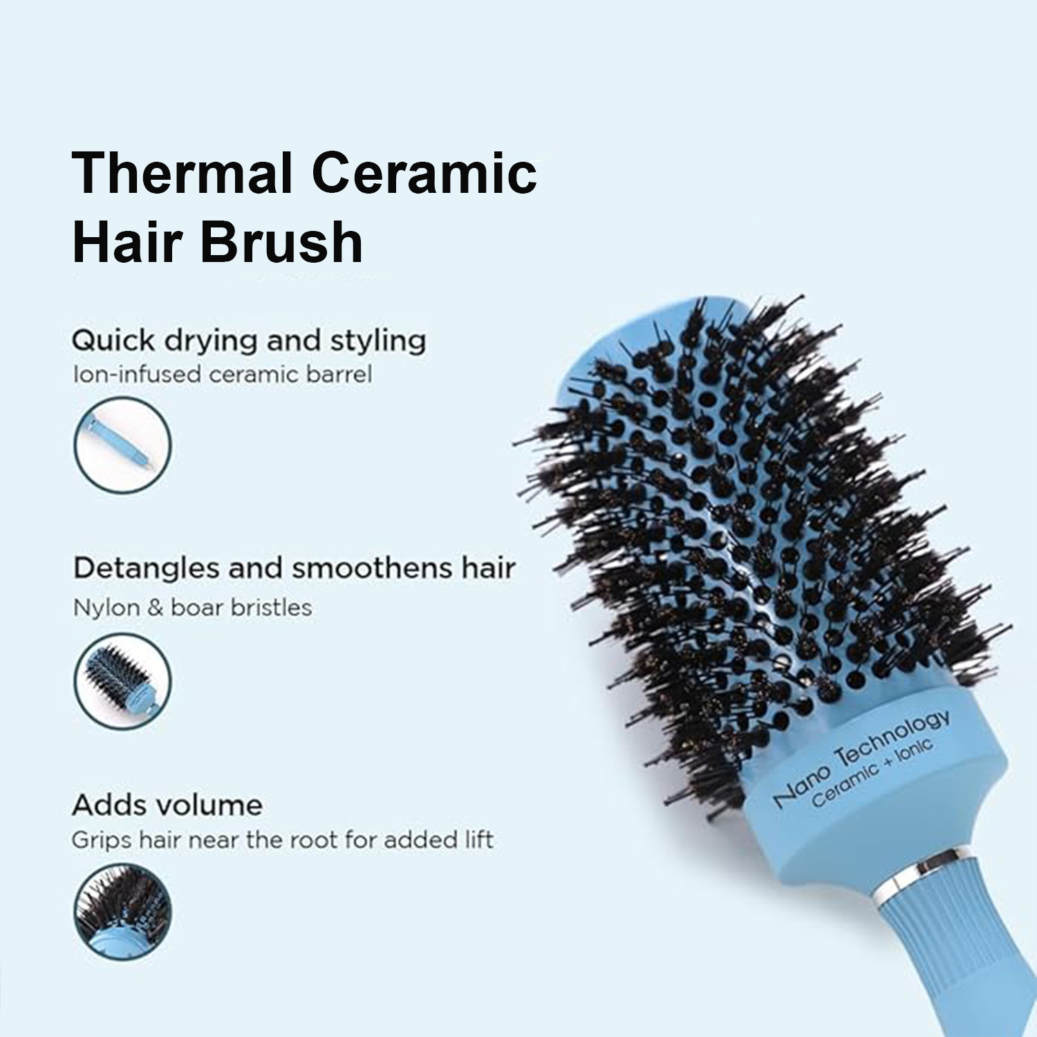 Kuber Industries Hair Brush | Bristles Brush | Hair Brush with Paddle | Sharp Hair Brush for Woman | Suitable For All Hair Types | TGX525..-XH45BGE | Ice Blue & Beige