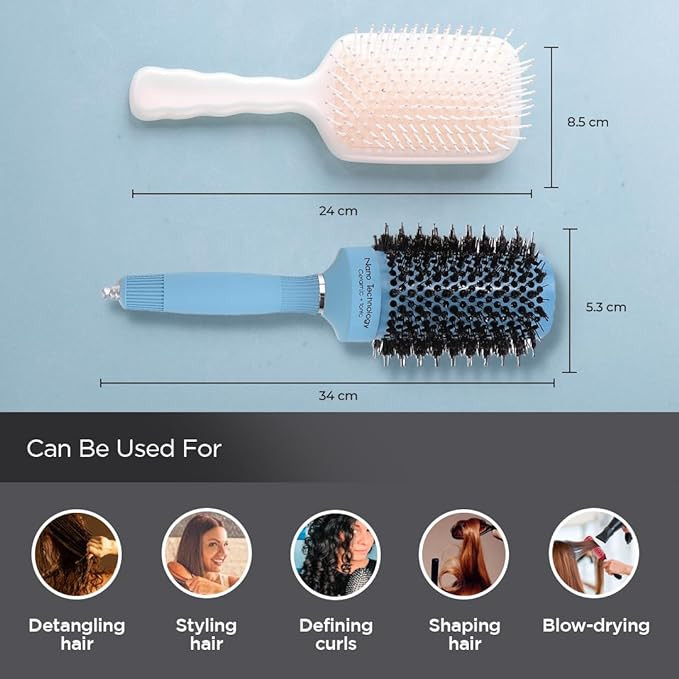 Kuber Industries Hair Brush | Bristles Brush | Hair Brush with Paddle | Sharp Hair Brush for Woman | Suitable For All Hair Types | TGX525..-XH45BGE | Ice Blue & Beige