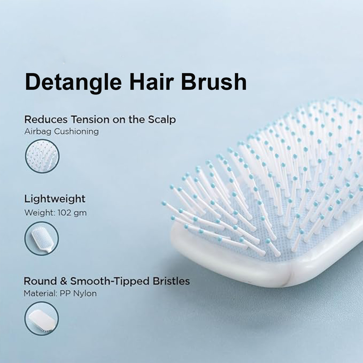 Kuber Industries Hair Brush | Bristles Brush | Hair Brush with Paddle | Sharp Hair Brush for Woman | Suitable For All Hair Types | TGX525..-XH45BGE | Ice Blue & Beige