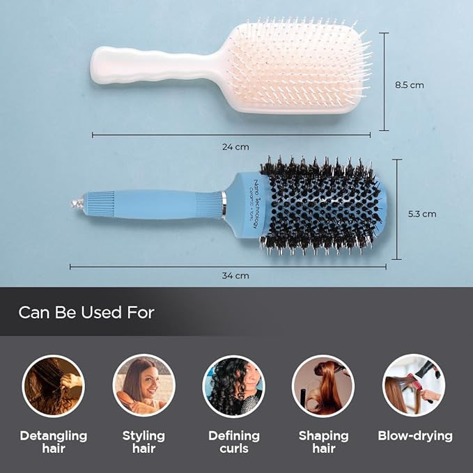 Kuber Industries Hair Brush | Bristles Brush | Hair Brush with Paddle | Sharp Hair Brush for Woman | Suitable For All Hair Types | TGX525..-XH45BLE | Ice Blue & Blue