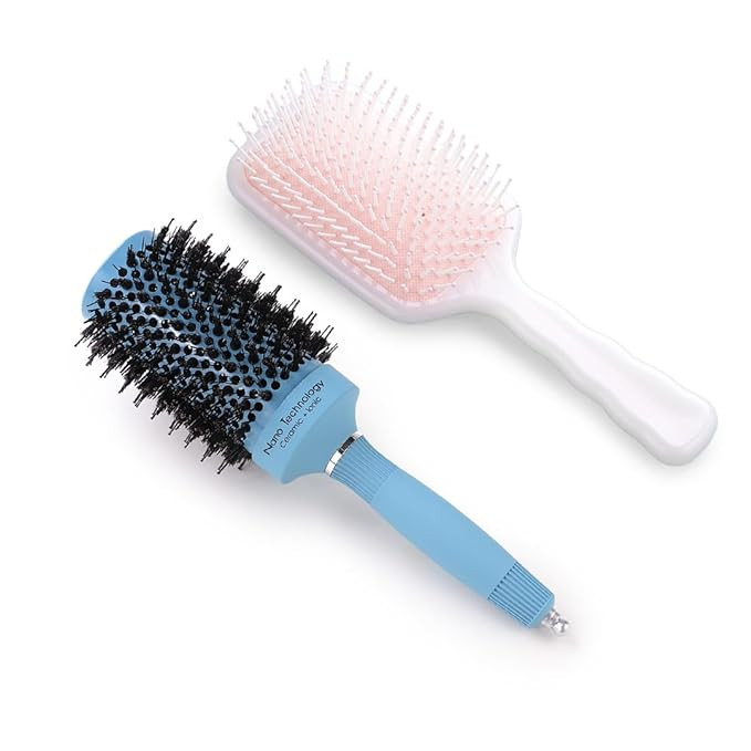 Kuber Industries Hair Brush | Bristles Brush | Hair Brush with Paddle | Sharp Hair Brush for Woman | Suitable For All Hair Types | TGX525..-XH45PNK | Ice Blue & Pink
