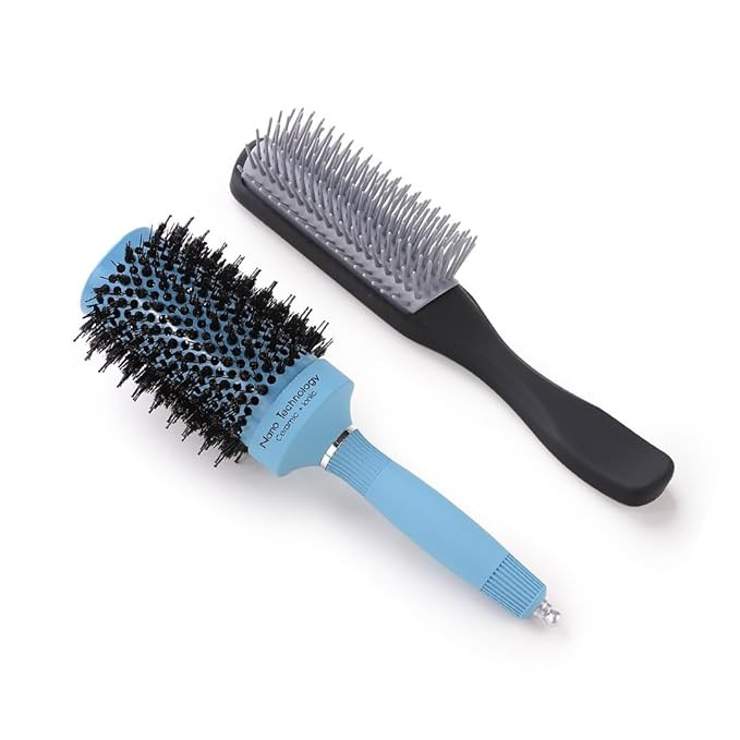 Kuber Industries Hair Brush | Bristles Brush | Hair Brush with Paddle | Sharp Hair Brush for Woman | Suitable For All Hair Types | TGX525..-C19BLK | Ice Blue & Black