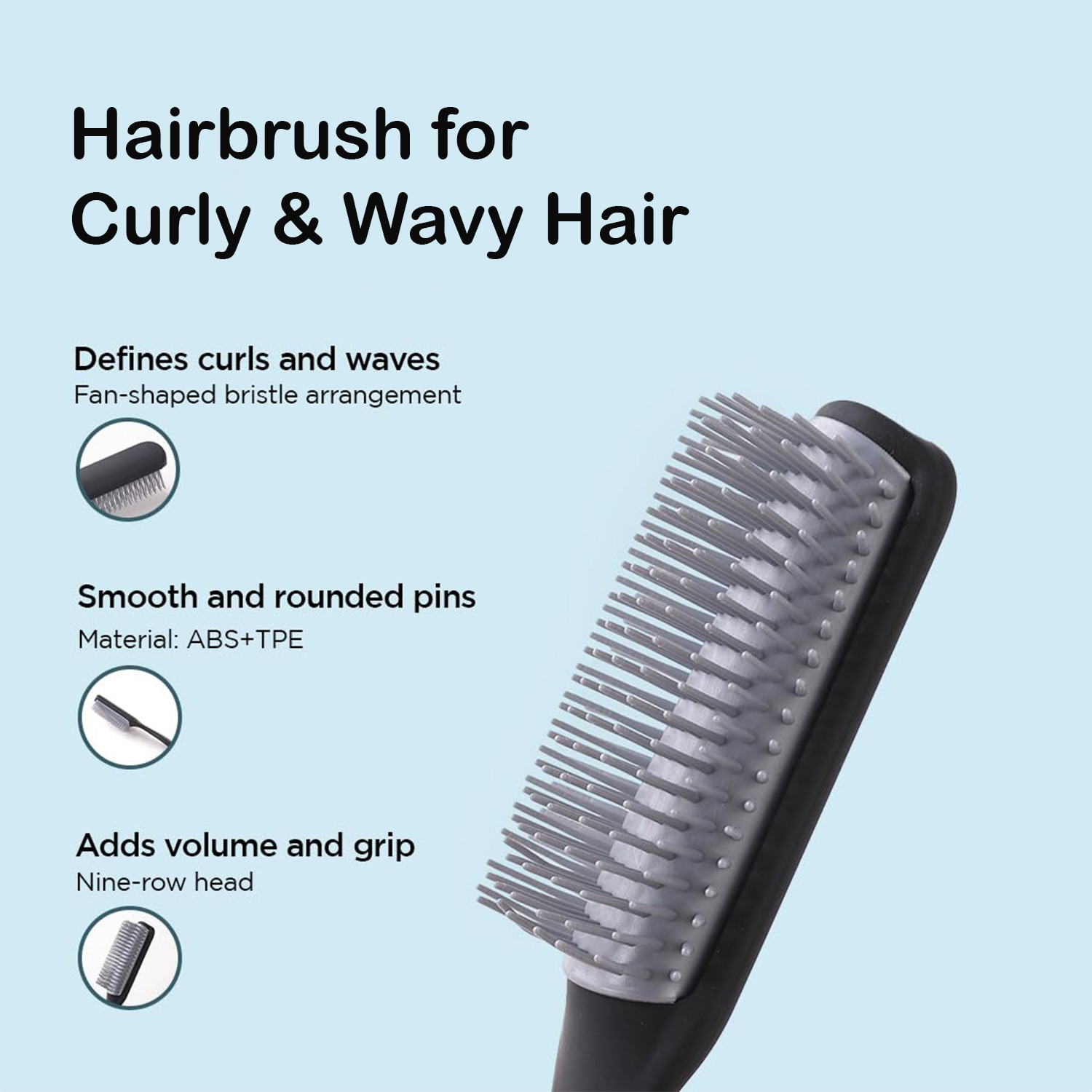 Kuber Industries Hair Brush | Bristles Brush | Hair Brush with Paddle | Sharp Hair Brush for Woman | Suitable For All Hair Types | TGX525..-C19BLK | Ice Blue & Black