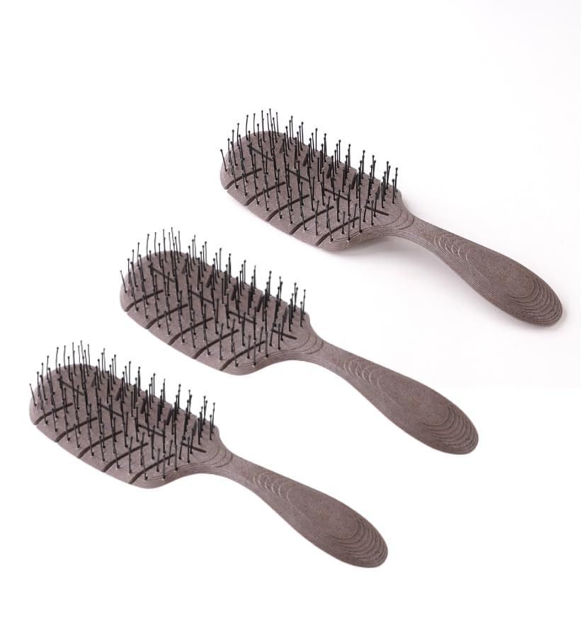 Kuber Industries Hair Brush | Detangler Hair Brush | Leaf Flexible Bristles | Hair Brush with Paddle | Quick Drying Hair Brush | Suitable For All Hair Types | 3 Piece | HSBIOCFE | Coffee