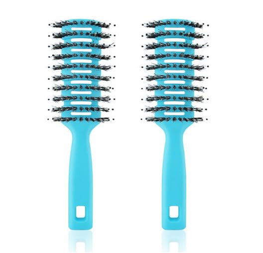Kuber Industries Hair Brush | Flexible Bristles Brush | Hair Brush with Paddle | Quick Drying Hair Brush | Suitable For All Hair Types | Round Vented Hair Brush | 2 Piece | C13-X-BLE | Blue