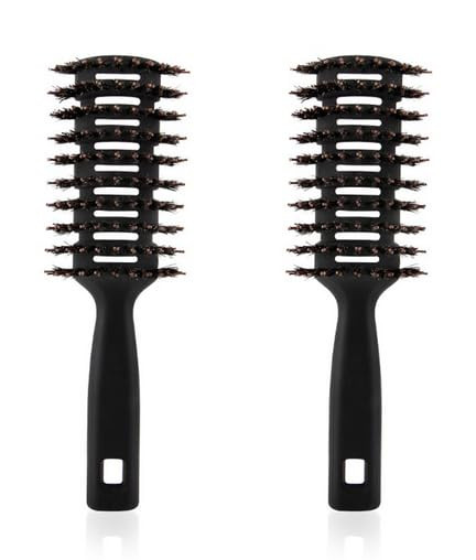 Kuber Industries Hair Brush | Flexible Bristles Brush | Hair Brush with Paddle | Quick Drying Hair Brush | Suitable For All Hair Types | Round Vented Hair Brush | 2 Piece | C13-X-BLK | Black