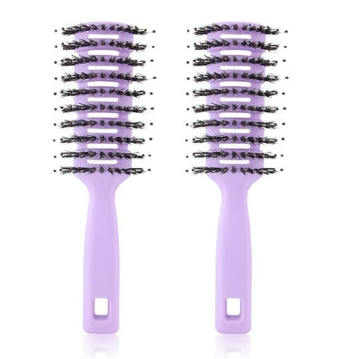 Kuber Industries Hair Brush | Flexible Bristles Brush | Hair Brush with Paddle | Quick Drying Hair Brush | Suitable For All Hair Types | Round Vented Hair Brush | 2 Piece | C13-X-PURP | Purple
