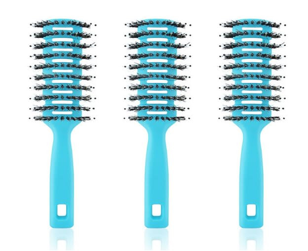Kuber Industries Hair Brush | Flexible Bristles Brush | Hair Brush with Paddle | Quick Drying Hair Brush | Suitable For All Hair Types | Round Vented Hair Brush | 3 Piece | C13-X-BLE | Blue