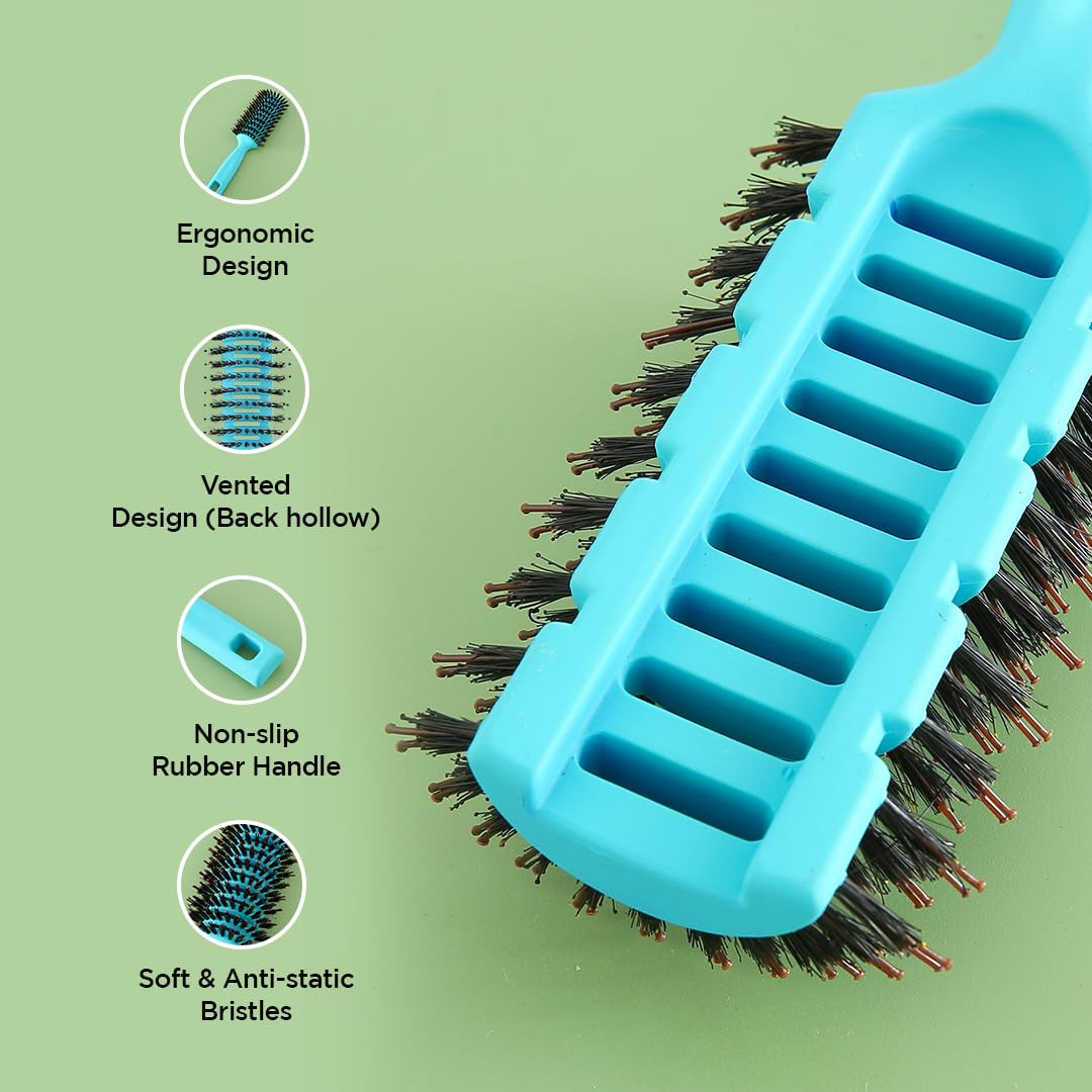 Kuber Industries Hair Brush | Flexible Bristles Brush | Hair Brush with Paddle | Quick Drying Hair Brush | Suitable For All Hair Types | Round Vented Hair Brush | 3 Piece | C13-X-BLE | Blue