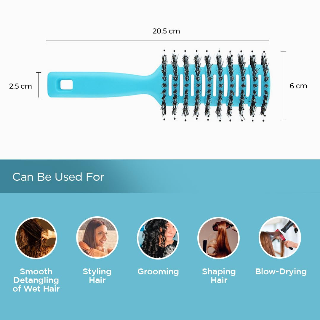 Kuber Industries Hair Brush | Flexible Bristles Brush | Hair Brush with Paddle | Quick Drying Hair Brush | Suitable For All Hair Types | Round Vented Hair Brush | 3 Piece | C13-X-BLE | Blue