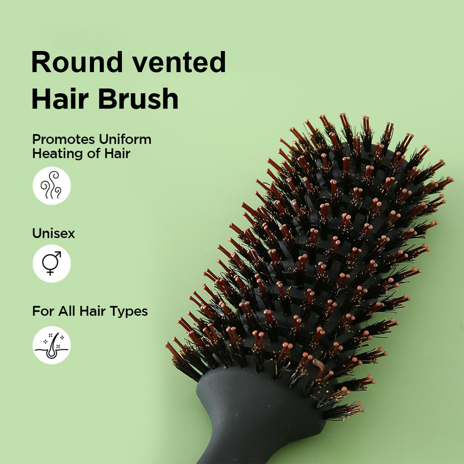 Kuber Industries Hair Brush | Flexible Bristles Brush | Hair Brush with Paddle | Quick Drying Hair Brush | Suitable For All Hair Types | Round Vented Hair Brush | 3 Piece | C13-X-BLK | Black