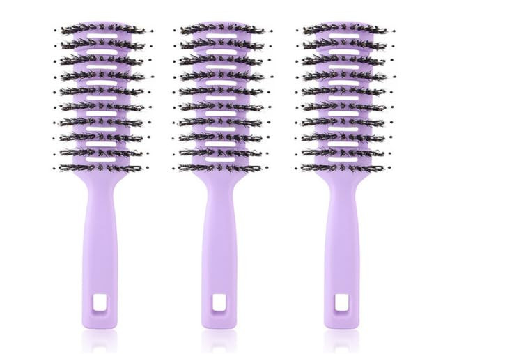 Kuber Industries Hair Brush | Flexible Bristles Brush | Hair Brush with Paddle | Quick Drying Hair Brush | Suitable For All Hair Types | Round Vented Hair Brush | 3 Piece | C13-X-PURP | Purple