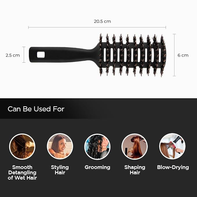 Kuber Industries Hair Brush | Flexible Bristles Brush | Hair Brush with Paddle | Quick Drying Hair Brush | Suitable For All Hair Types | Round Vented Hair Brush | C13-X-BLK | Black