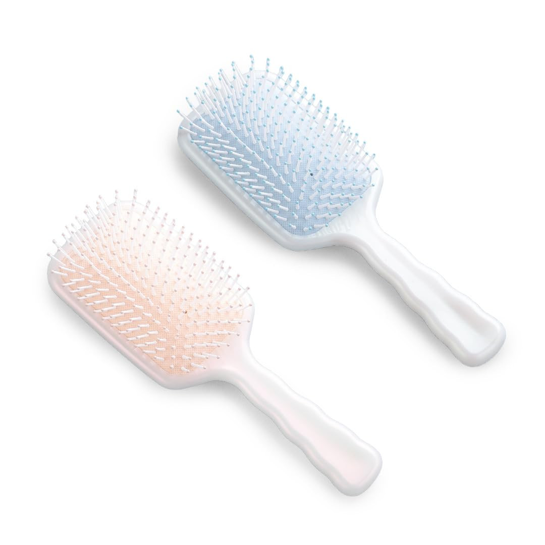 Kuber Industries Hair Brush | Flexible Bristles Brush | Hair Brush with Paddle | Straightens & Detangles Hair Brush | Suitable For All Hair Types | Hair Brush Styling Hair | Set of 2 | Beige & Blue