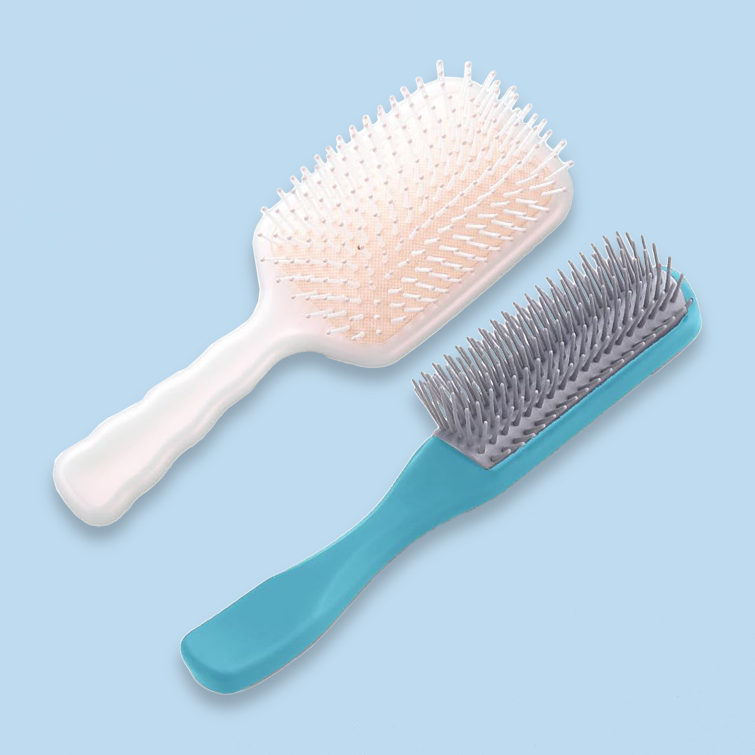 Kuber Industries Hair Brush | Flexible Bristles Brush | Hair Brush with Paddle | Straightens & Detangles Hair Brush | Suitable For All Hair Types | Hair Brush Styling Hair | Set of 2 | Beige & Blue