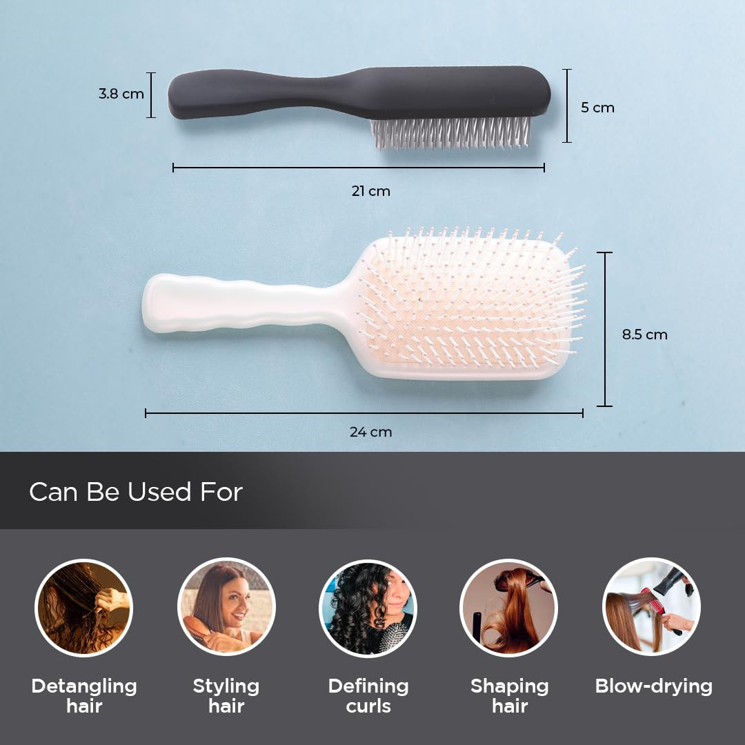 Kuber Industries Hair Brush | Flexible Bristles Brush | Hair Brush with Paddle | Straightens & Detangles Hair Brush | Suitable For All Hair Types | Hair Brush Styling Hair | Set of 2 | Beige & Blue