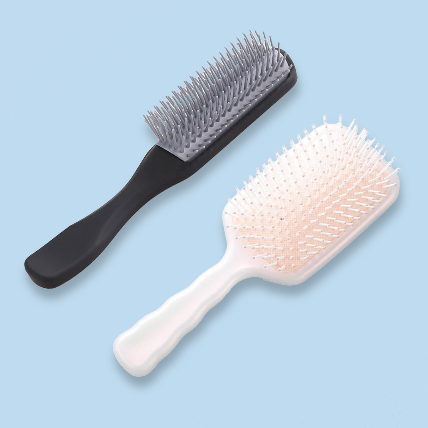 Kuber Industries Hair Brush | Flexible Bristles Brush | Hair Brush with Paddle | Straightens & Detangles Hair Brush | Suitable For All Hair Types | Hair Brush Styling Hair | Set of 2 | Beige & Black