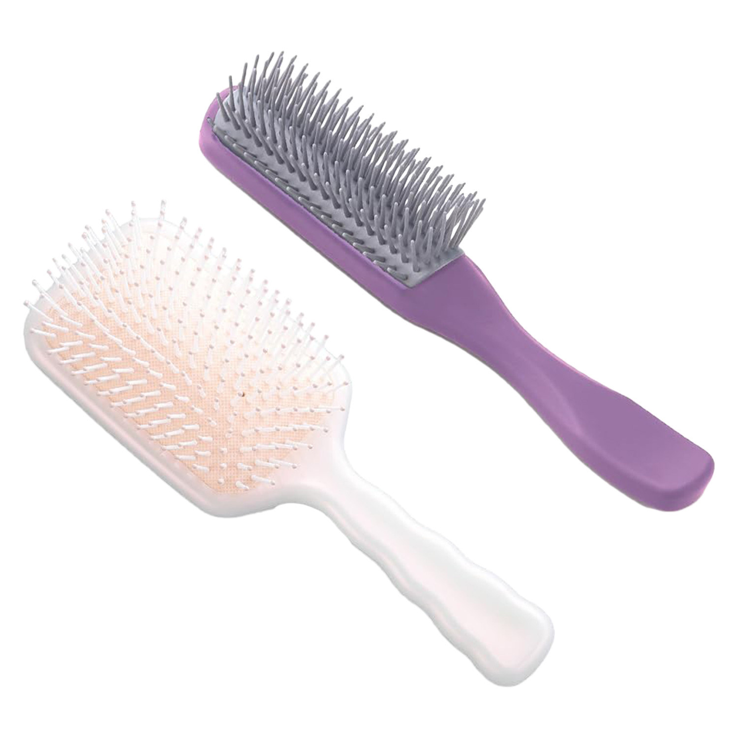 Kuber Industries Hair Brush | Flexible Bristles Brush | Hair Brush with Paddle | Straightens & Detangles Hair Brush | Suitable For All Hair Types | Hair Brush Styling Hair | Set of 2 | Beige & Purple