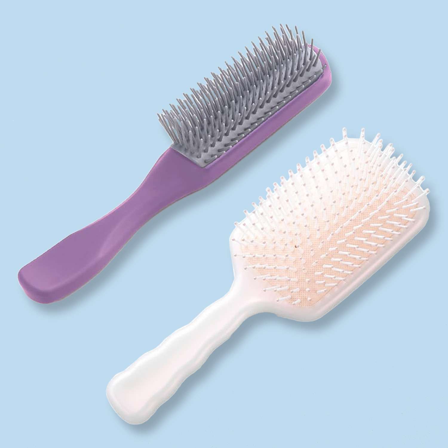 Kuber Industries Hair Brush | Flexible Bristles Brush | Hair Brush with Paddle | Straightens & Detangles Hair Brush | Suitable For All Hair Types | Hair Brush Styling Hair | Set of 2 | Beige & Purple