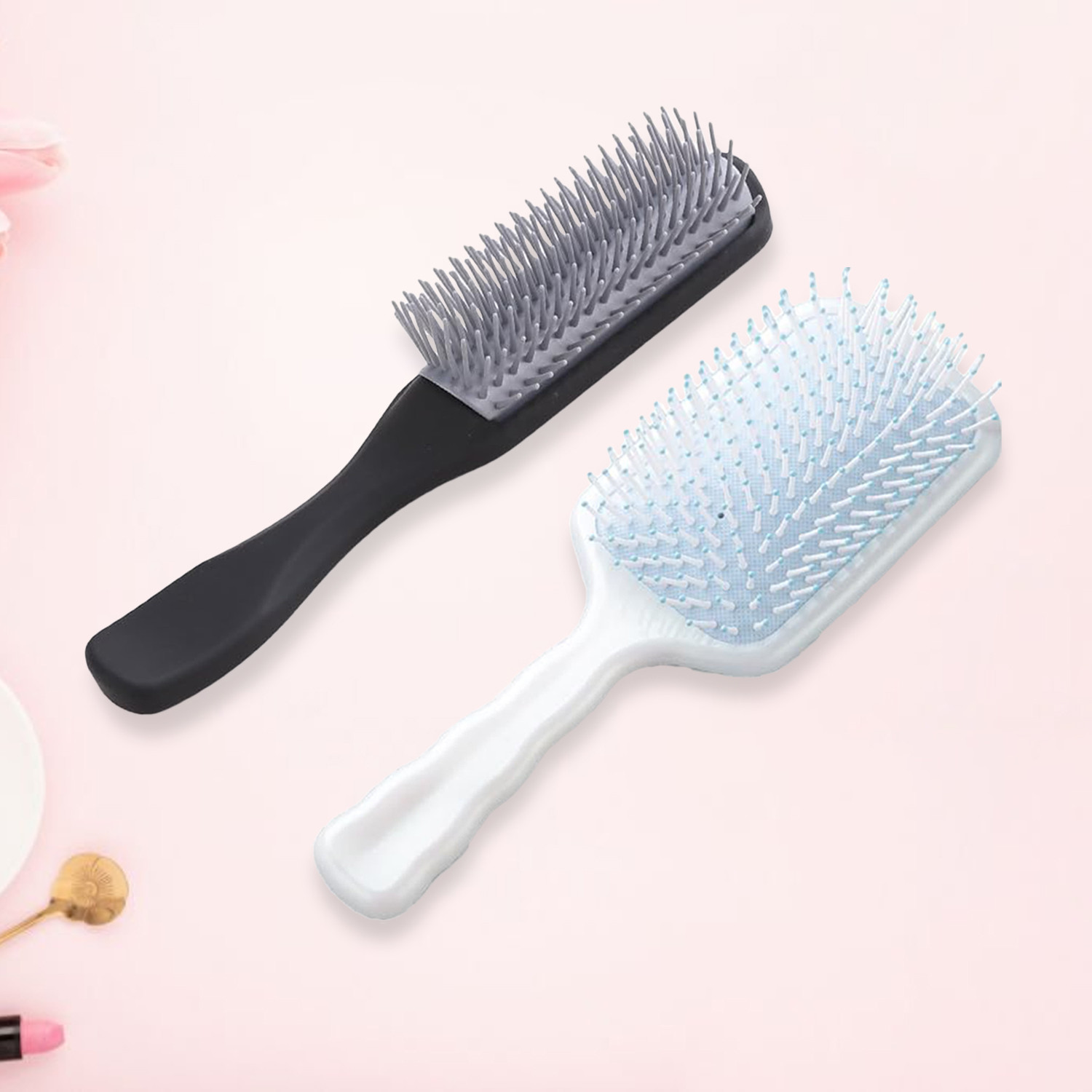 Kuber Industries Hair Brush | Flexible Bristles Brush | Hair Brush with Paddle | Straightens & Detangles Hair Brush | Suitable For All Hair Types | Hair Brush Styling Hair | Set of 2 | Blue & Black