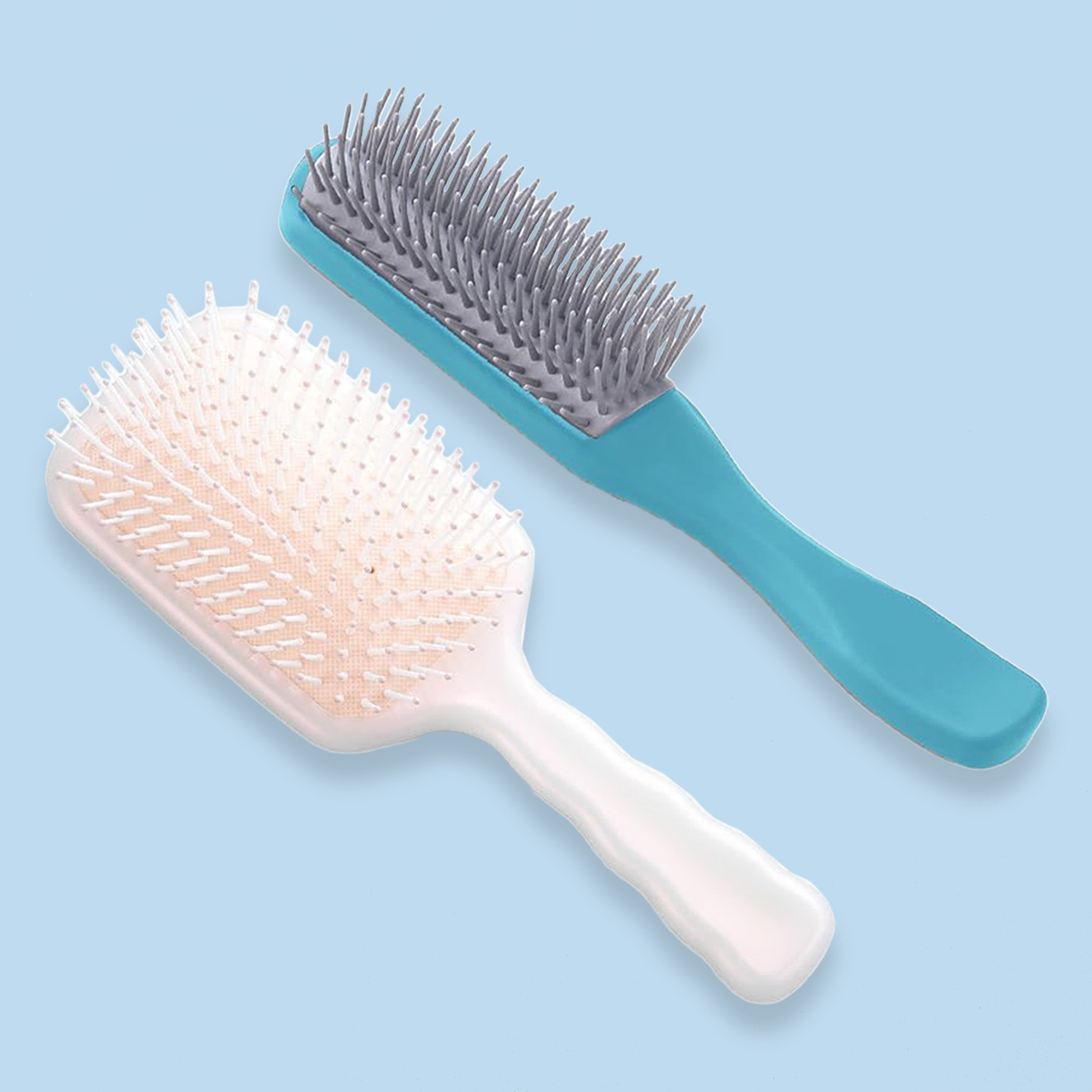 Kuber Industries Hair Brush | Flexible Bristles Brush | Hair Brush with Paddle | Straightens & Detangles Hair Brush | Suitable For All Hair Types | Hair Brush Styling Hair | Set of 2 | Pink & Blue